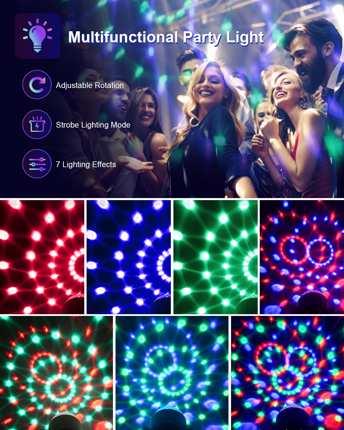 Luditek 3-Pack Sound Activated Party Lights With Remote Control Dj Lighting, Disco Ball Light, Strobe Light Stage Lamp For Home