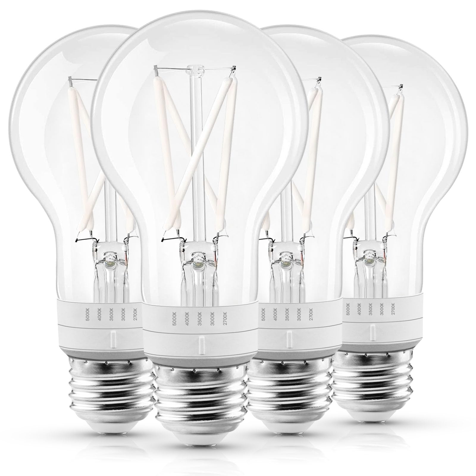 Luxrite Vintage A19 Led Light Bulb 60 Watt Equivalent, 5Cct 2700K 3000K 3500K 4000K 5000K, Dimmable, 800 Lumens, White Filament 