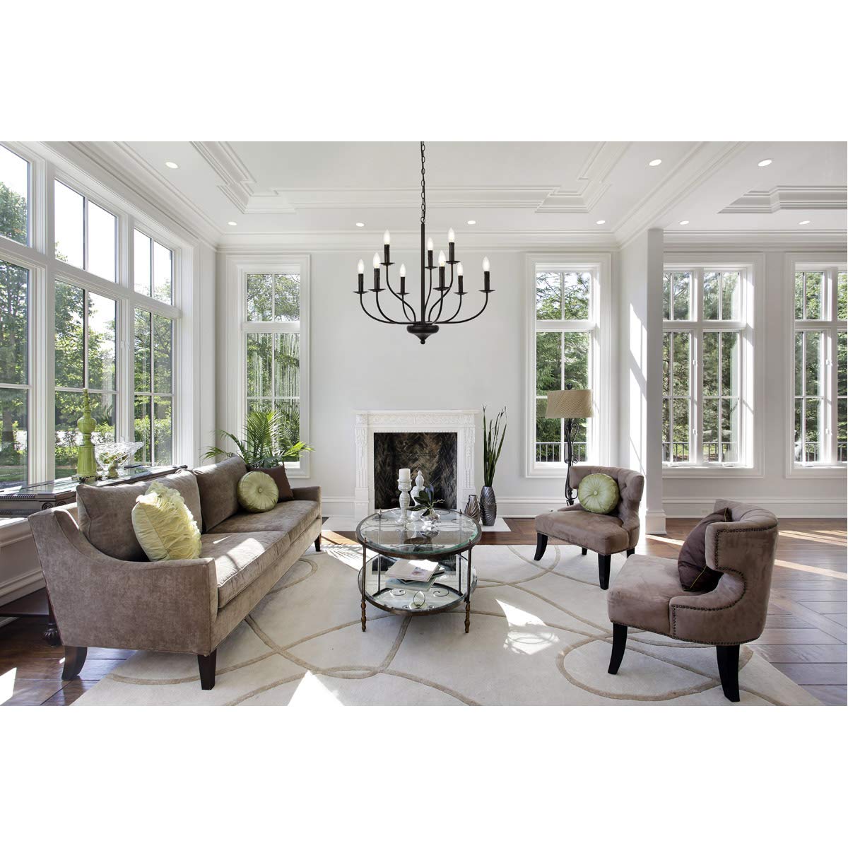 Living District Westley 9-Light Mid-Century Metal Pendant in Black