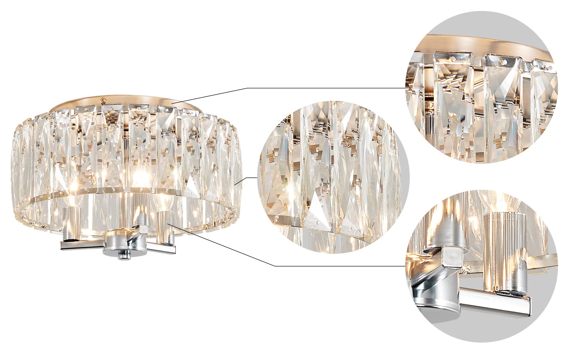 Agv Lighting Cl002C K9 Crystal Flush Mount Ceiling Light Fixture, Perfect For Living Room, Bedroom, Dining Room, Chrome Finish