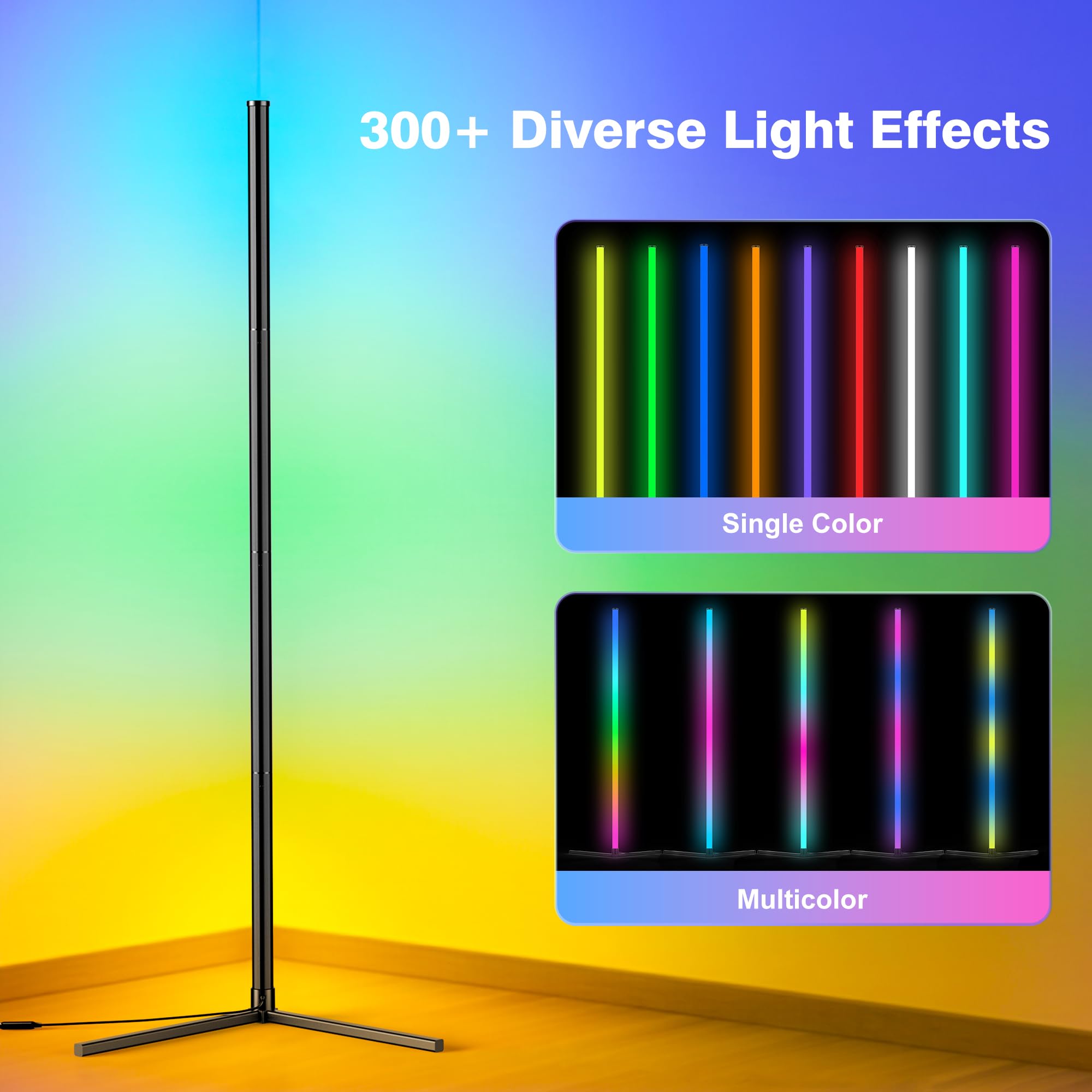 Corner Floor Lamp, Modern Led Corner Lamp With Ac Adapter & App & Remote Control, 16 Million Colors, 68+ Scene Modes, Music Sync