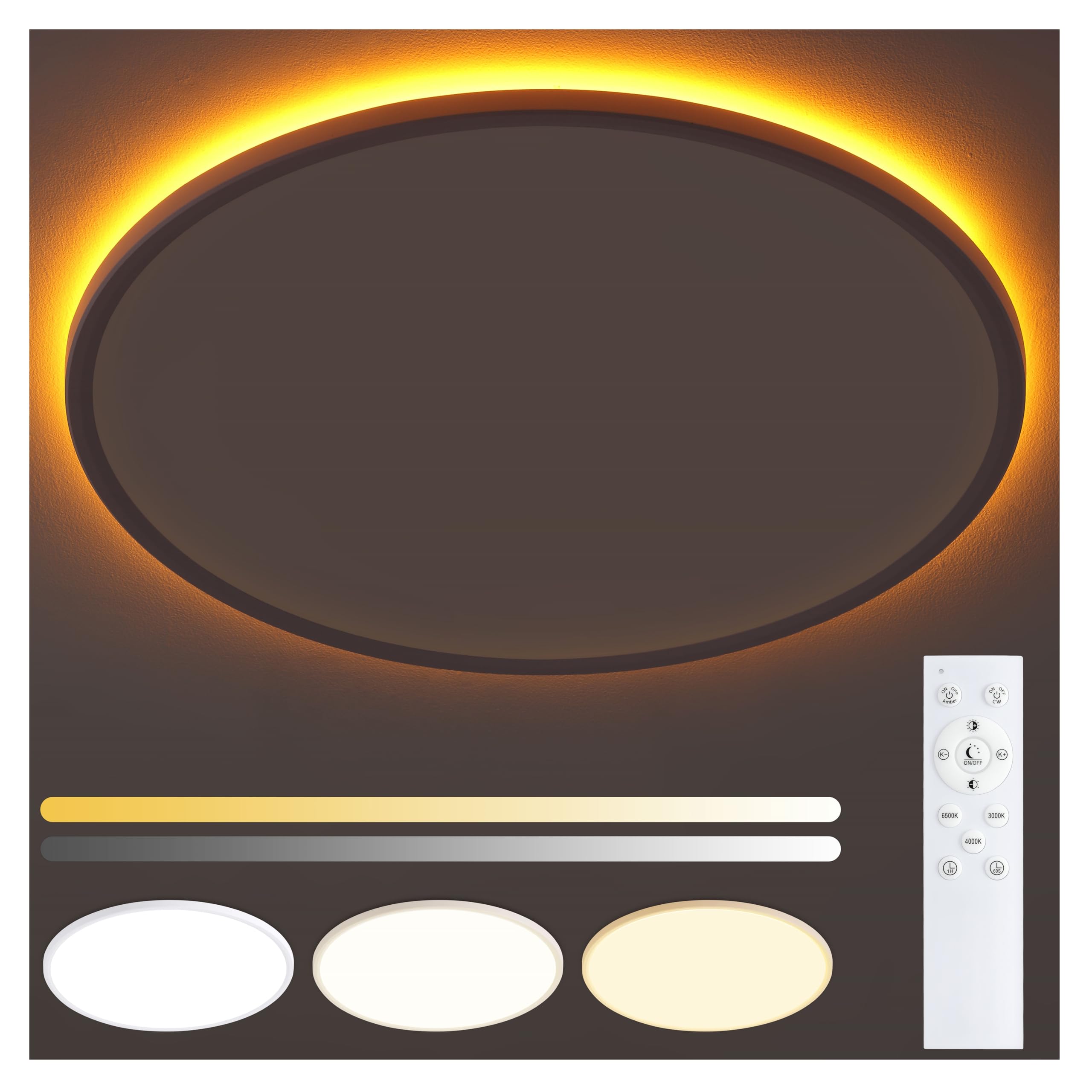 UprizeP Flush Mount Ceiling Light, 23in, 54W, 5400LM, Dimmable 3000-6500K, Night Light, White, Model LT016