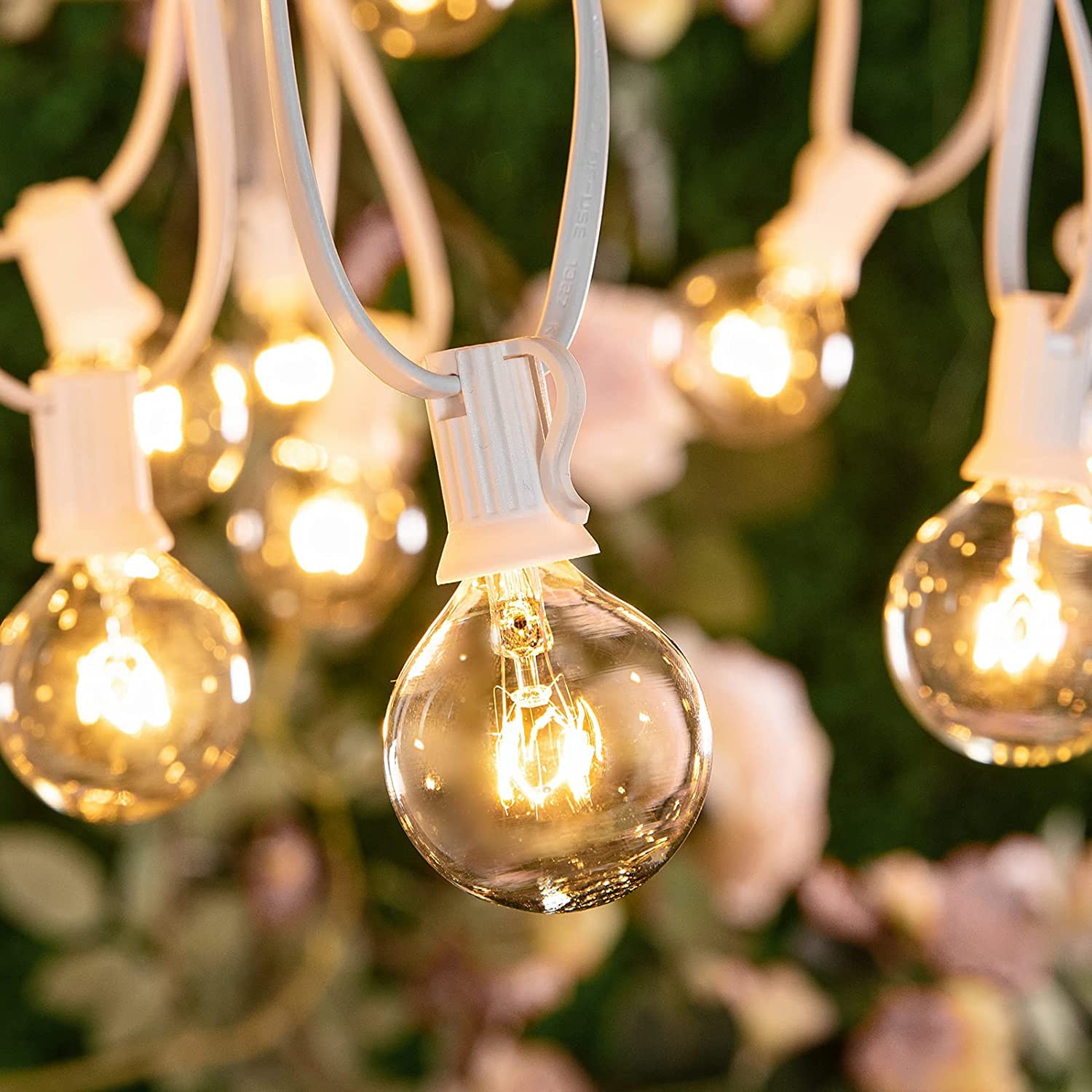 Abeja Outdoor Patio String Lights, 50FT with 53 G40 Glass Bulbs, White, UL Listed for Deck, Porch, Wedding Decor