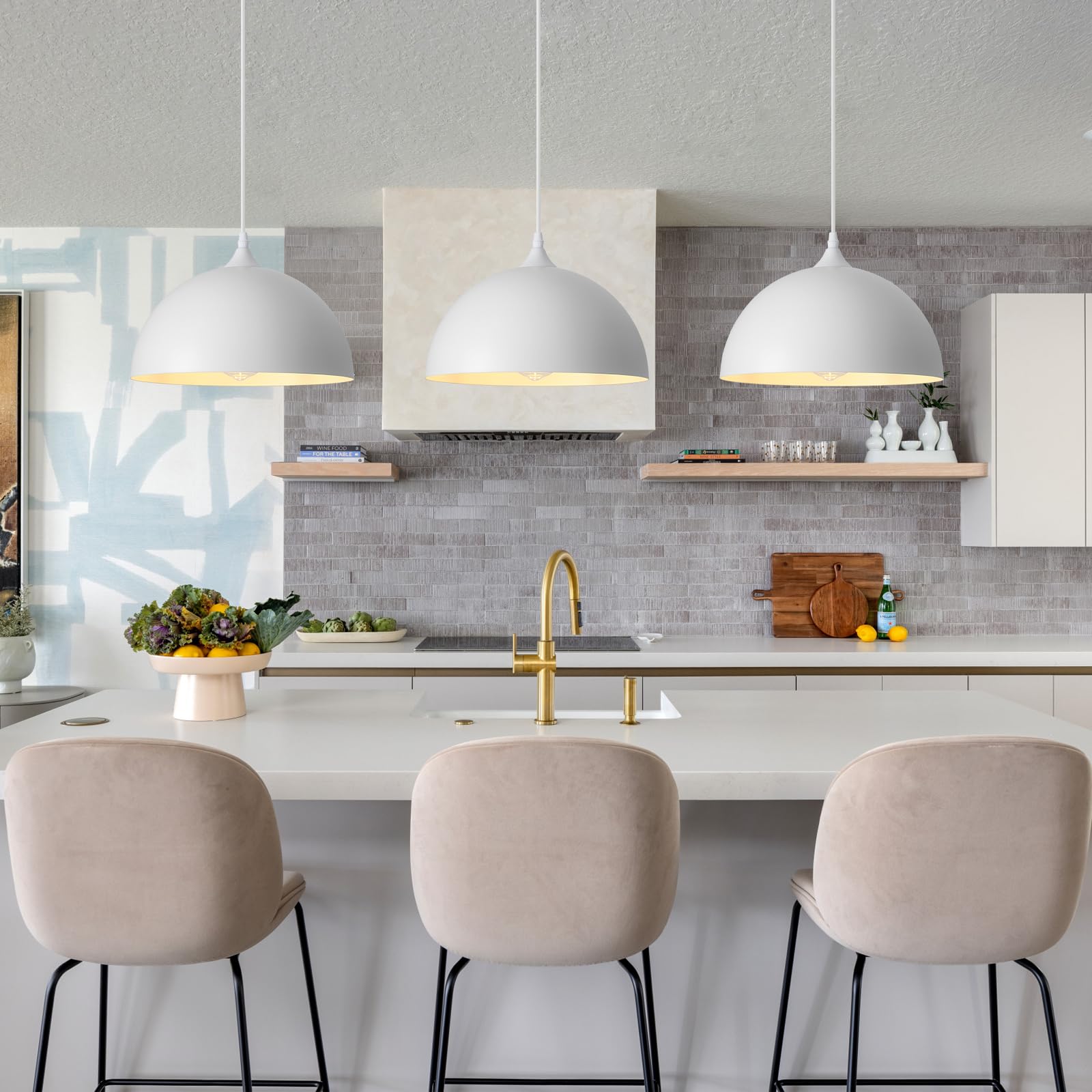 Pindodo White Pendant Light 3 Pack 11.8 Inch Industrial Pendant Lights Adjustable Height  Farmhouse Pendant Lighting For Kitchen Island For Dining Room  Bedroom  Barn
