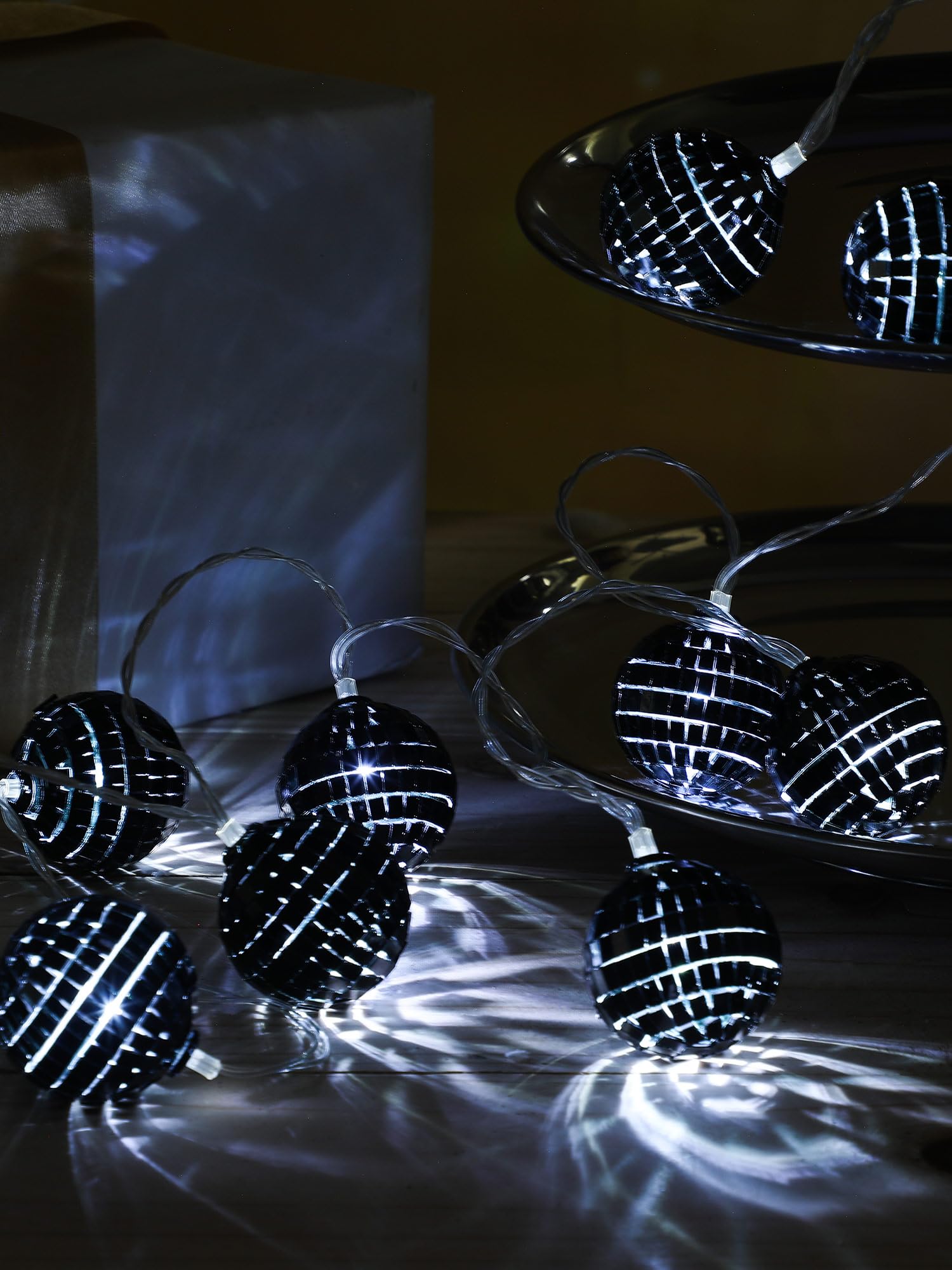 Bbto Led Disco Ball String Light Battery Powered Mirror Balls Ornaments For Outside Backyard Porch 70S 80S Disco Party Supplies(1.57 Inch Black)