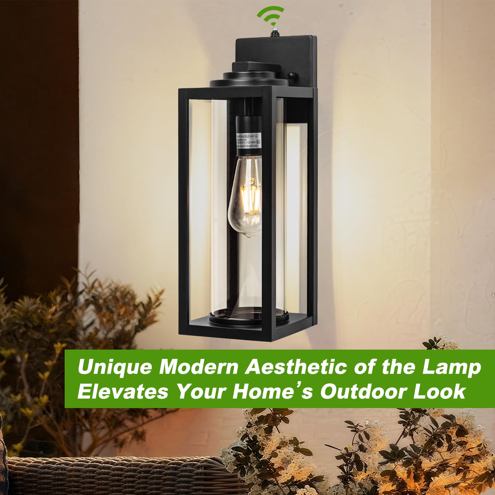 FILIYANO Outdoor Wall Light Fixtures - 20inch Dusk to Dawn, Waterproof Black Industrial Lanterns, 2 Pack, Model B07060PP