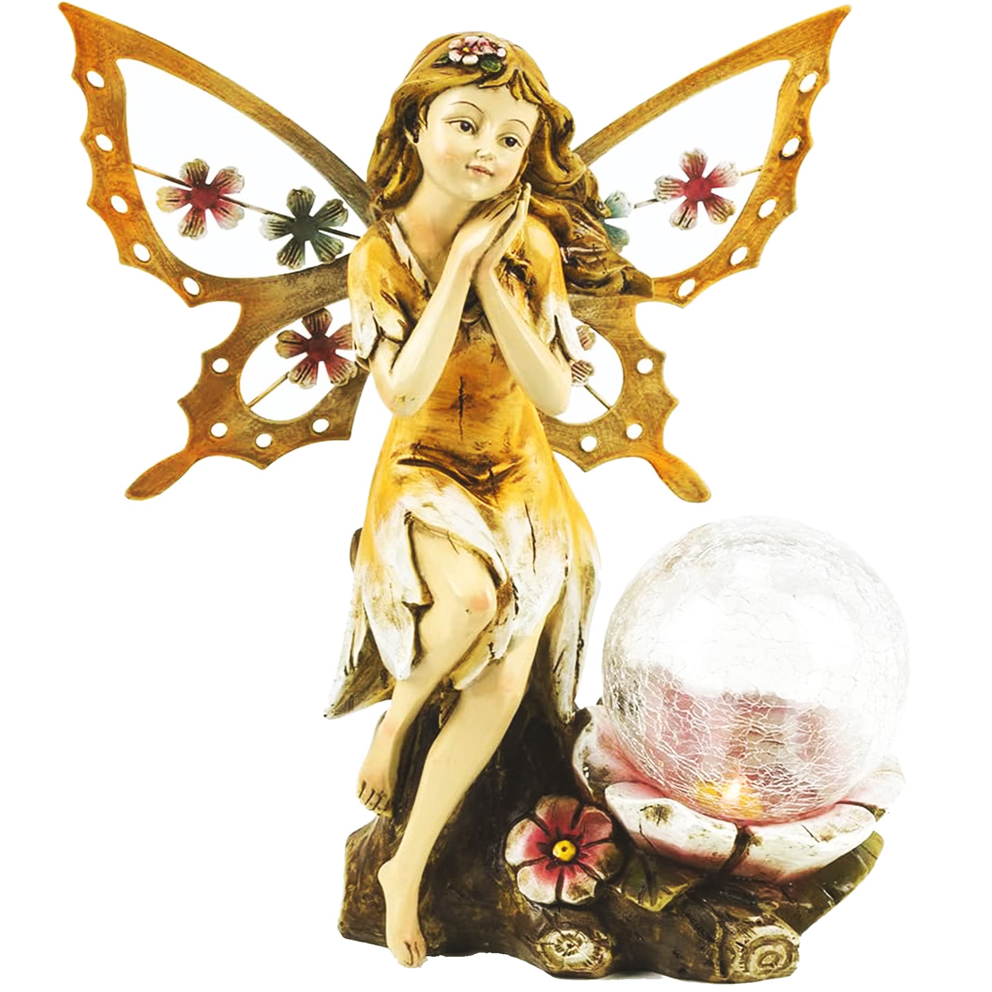 Fairy Solar Garden Light with Color Changing LED Crackled Glass Globe