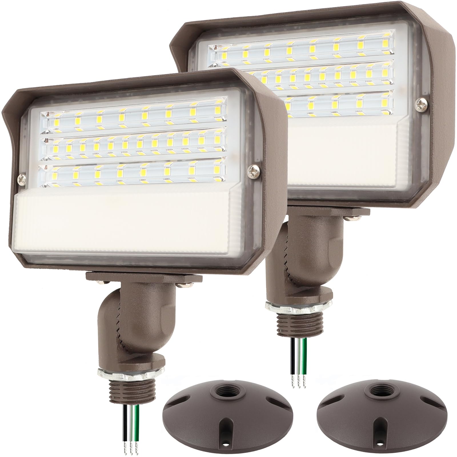 2Pack Dusk to Dawn Outdoor 25W LED Flood Light with Knuckle & Plate Mount, 5000K ETL Commercial LED Security Lighting