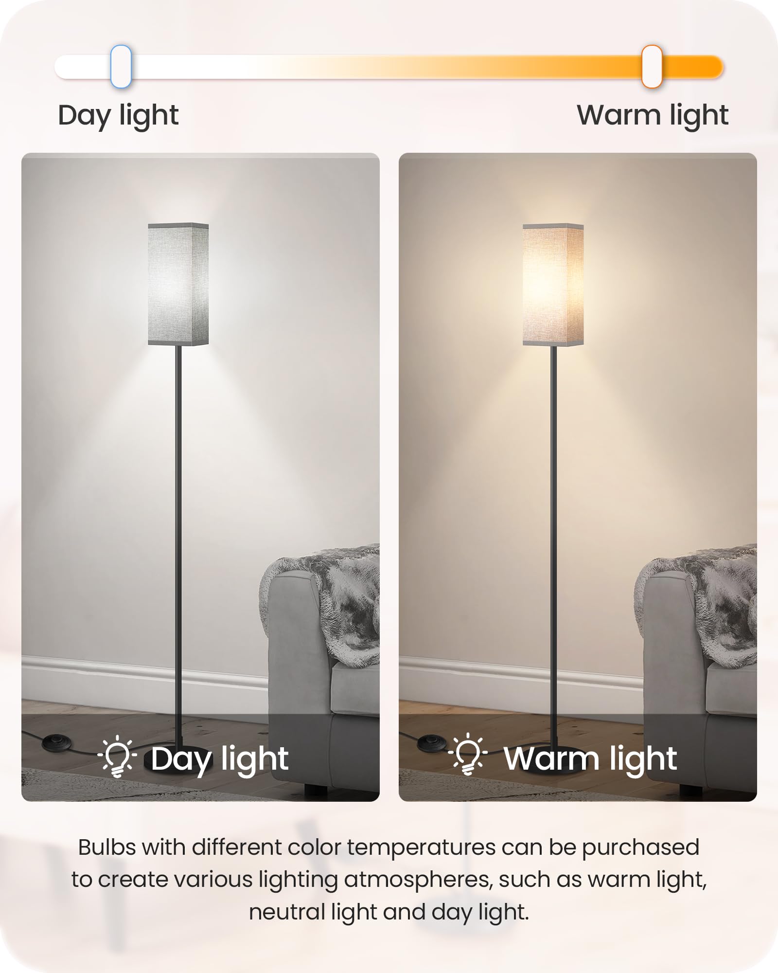 Goebleson Modern Floor Lamp With Foot Switch, Minimalist Standing Lamp For Living Room & Office, Black/Gray