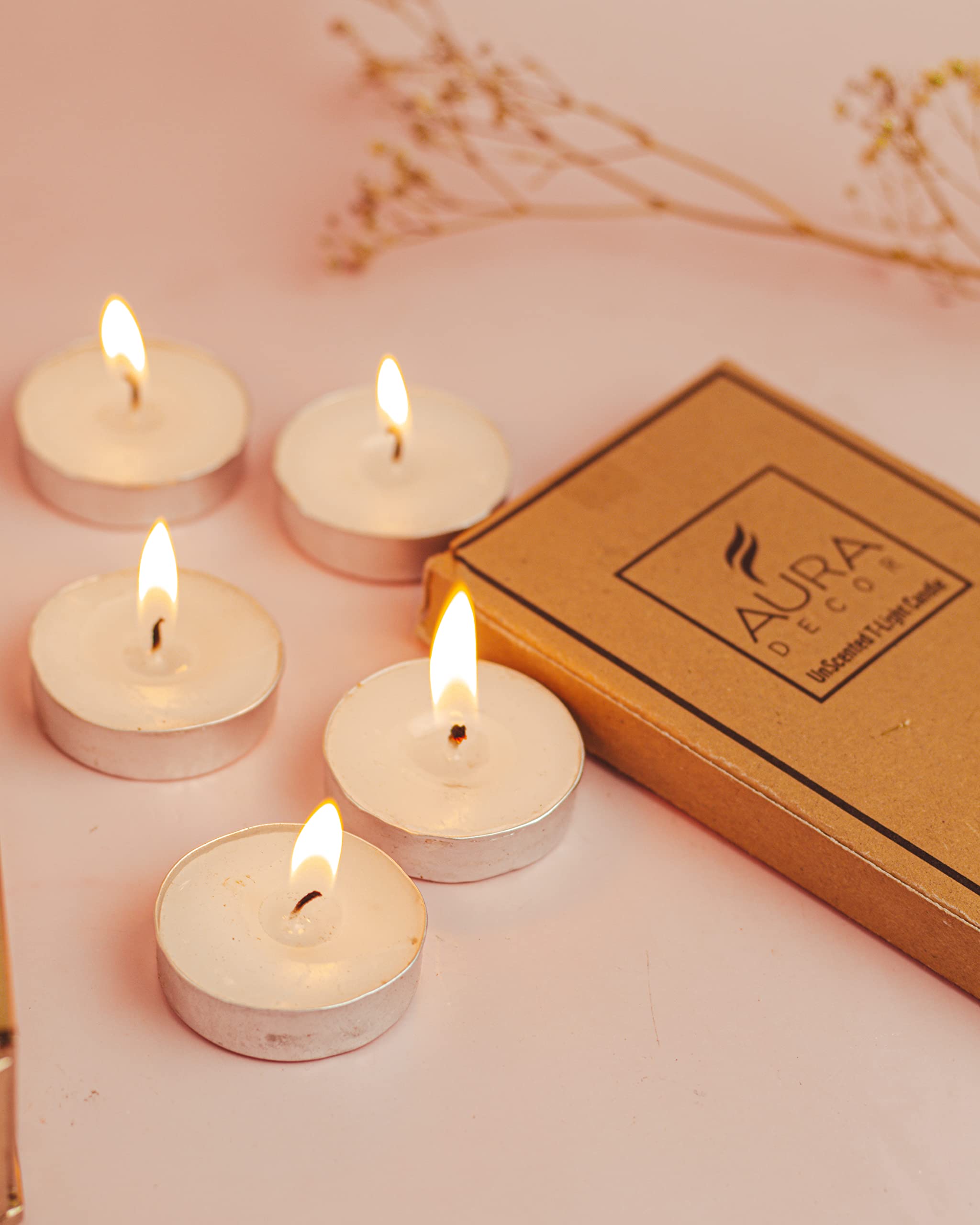 AuraDecor 3 Hour Burning Time Unscented Tealight Candle Pack of 10 || Unscented Candle || Tealight Candle || Cups Tealight Candl