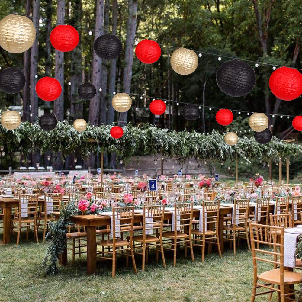 Zilue Paper Lanterns 15Pcs Decorative Party Supplies Black/Gold/Red For Weddings, Graduations, Birthdays - Model Pl1003