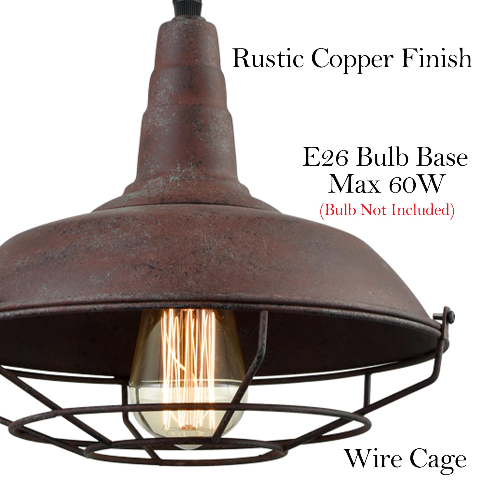 Daycent Nautical Farmhouse Plug-In Pendant Light Barn Metal Wire Caged Swag Light Fixture With On/Off Switch On Plug-In Cord, Ru