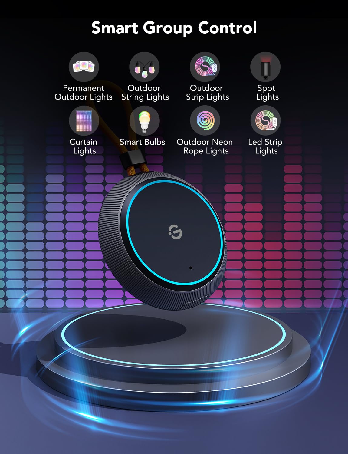 Govee Outdoor Light Show Box, 22 Music Modes, 20 Scene Modes, Bluetooth, IP65 Waterproof, Battery Powered, Model H1167, Black