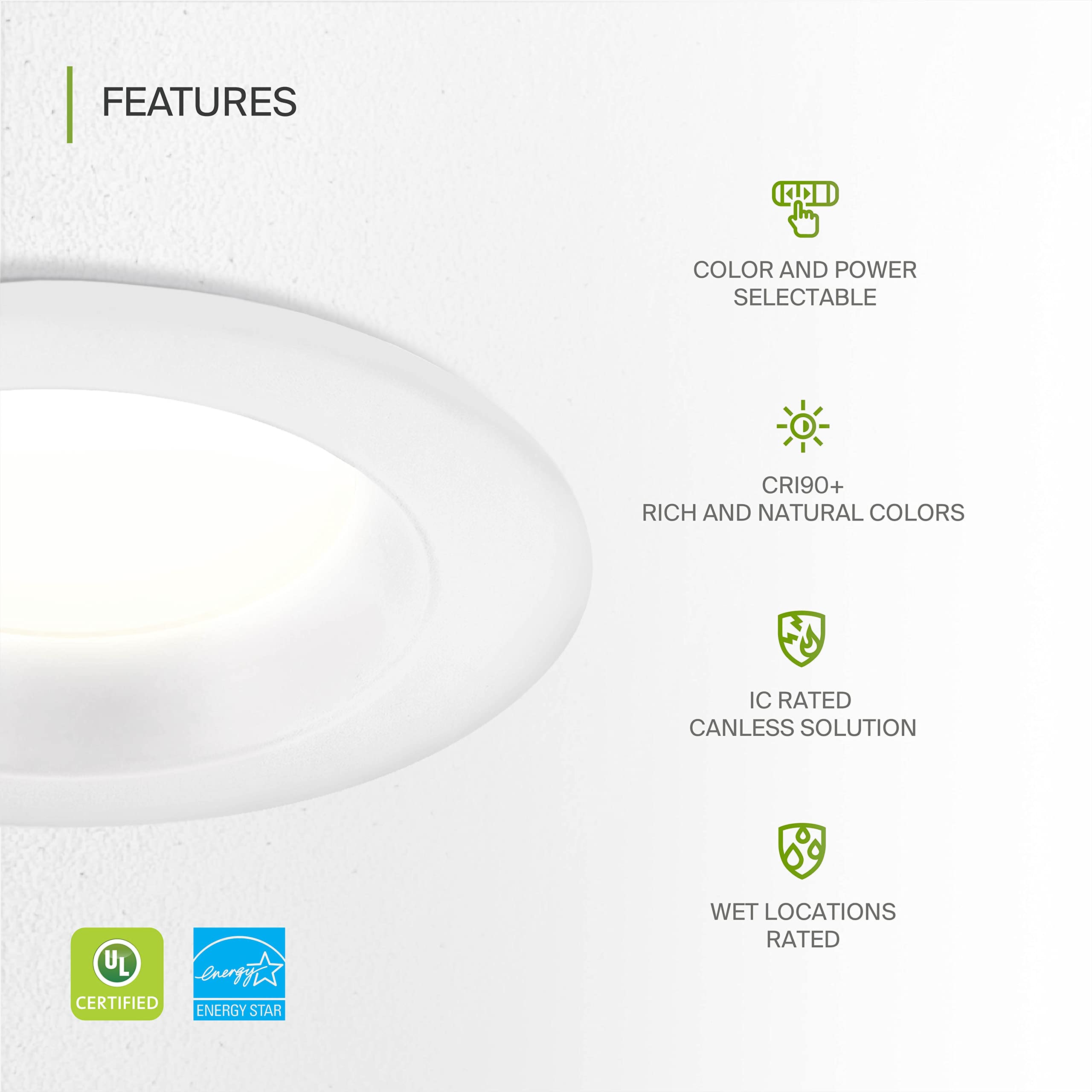 ASD 6 Inch Canless LED Downlight, Dimmable, 10/15/22W, 5 Color Temps, Aluminum, 8 Pack, White, Model A-CDL7