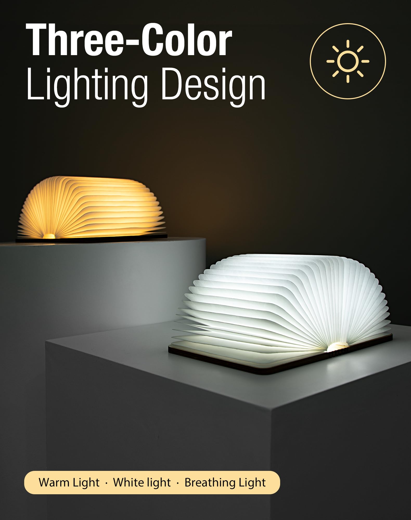 ZBOLE Wooden Book Lamp, 4.7 Inch, LED Ambient Lighting, Battery Operated, Magnetic Mood Light, Small, Maple, Model MC-011