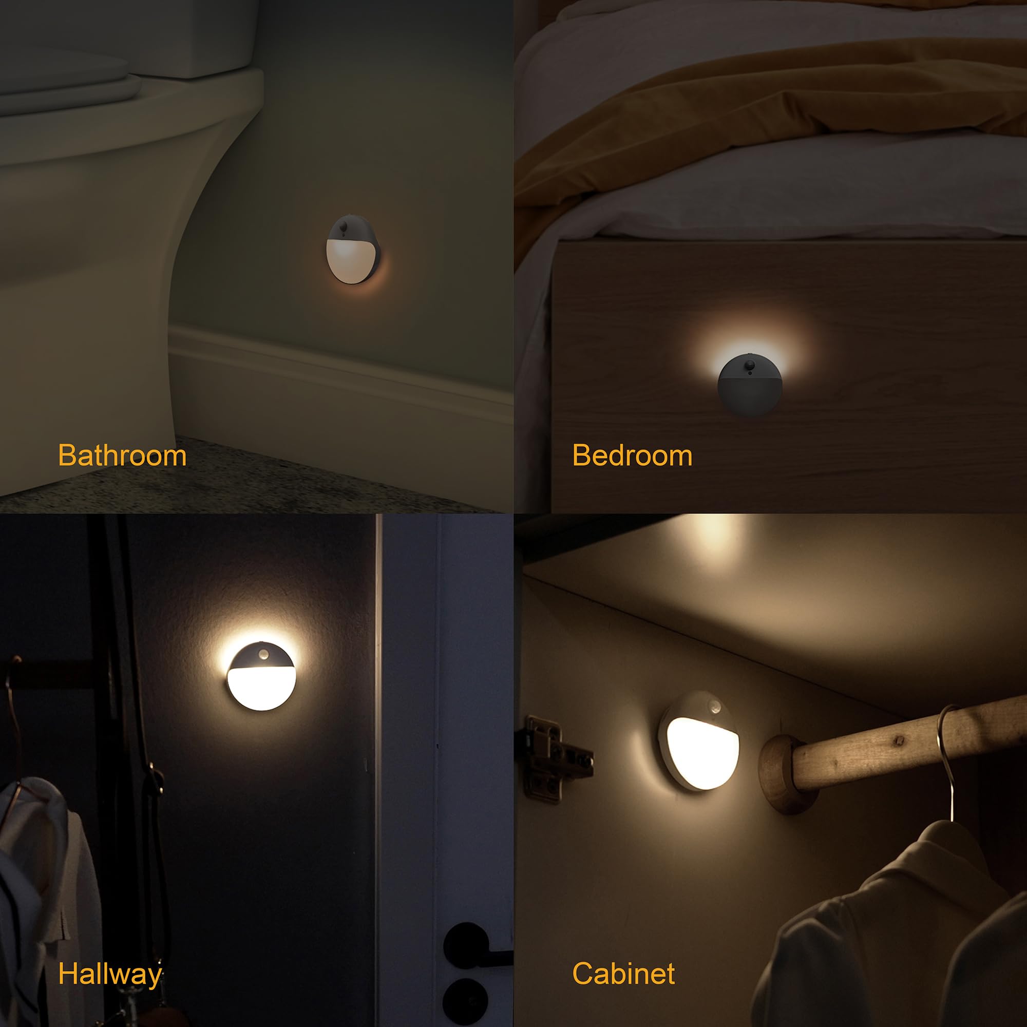 Yunlex 2 Pack Stair Lights Indoor, Stick On Lights, Motion Sensor Night Light, 3 Modes, Dimmable, Portable Battery Night Light F