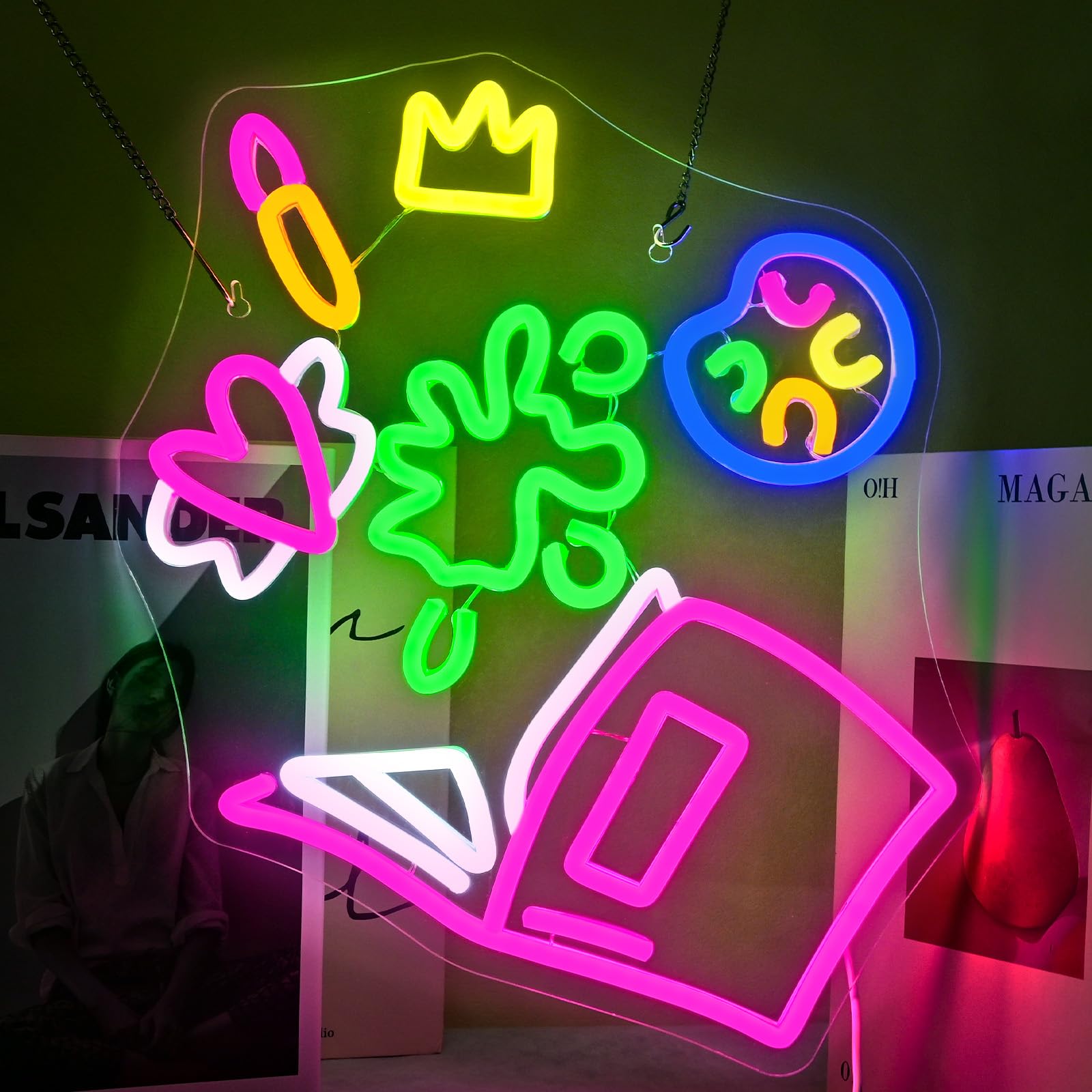 Magical Book Neon Sign  The Wonderful World Of Books Design  Usb Powered Dimmable  5V/2A  For Kids  Gift  Office  Bedroom  Reading Room  Kids Room  Classroom  Book Lover