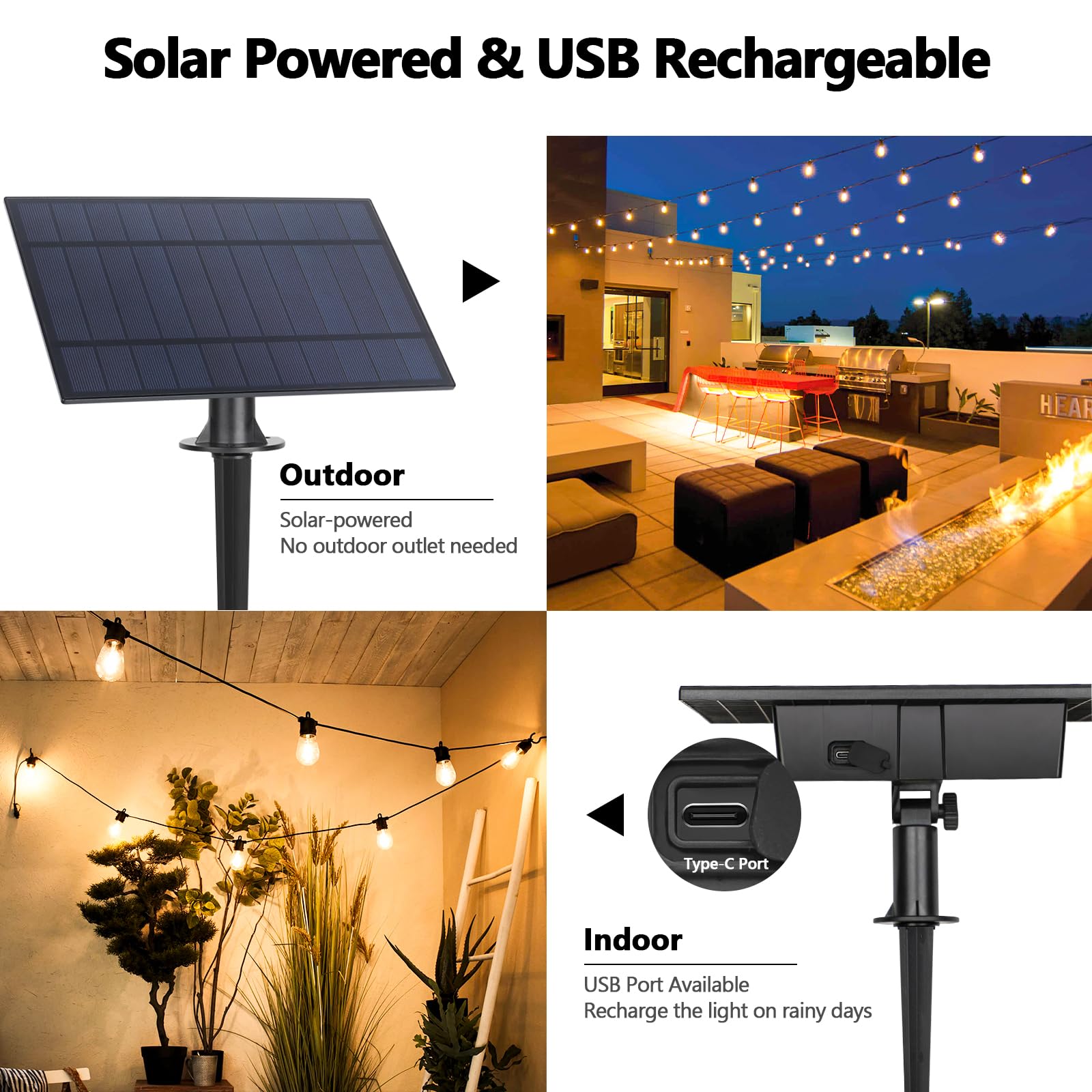 BesLowe 48FT S14 Solar String Lights Outdoor with Remote Controller, Solar Powered Patio Lights Waterproof with LED Edison Bulbs