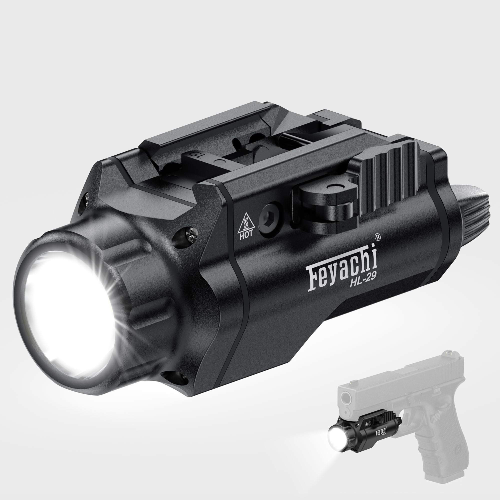 Feyachi Tactical Flashlight - 1500 Lumens Rail Mounted Flashlight  with 5 Interchangeable Picatinny Rail Adapters  Fits Multiple Models  IPX7 Water-Resistant Handheld Toy Light