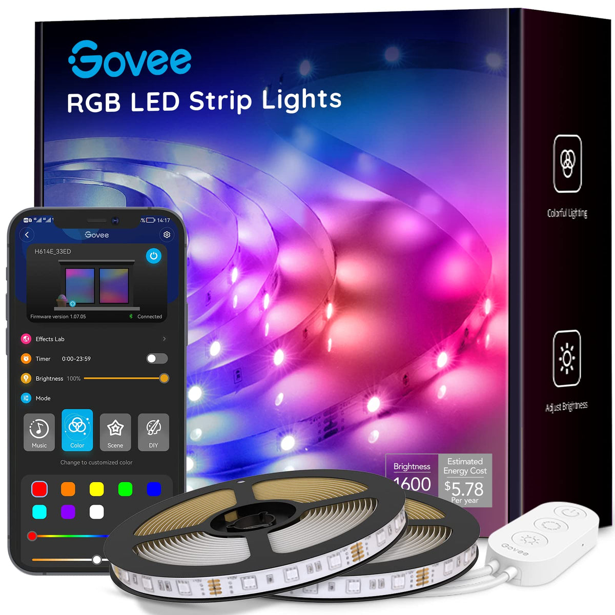 Govee Led Strip Lights 100Ft, Led Lights For Bedroom, Wifi Rgb Led Lights Work With Alexa And Google Assistant, 64 Modes And Mus
