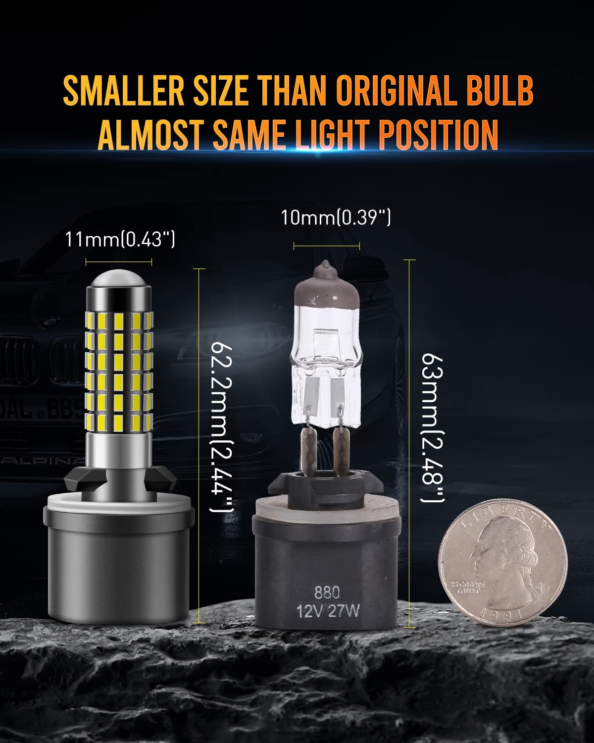 LUYED 880 LED Fog Lights Bulb 400% Brightness 886 890 892 893 LED Bulb with Projector for DRL or Fog Lights,Xenon White,Pack of