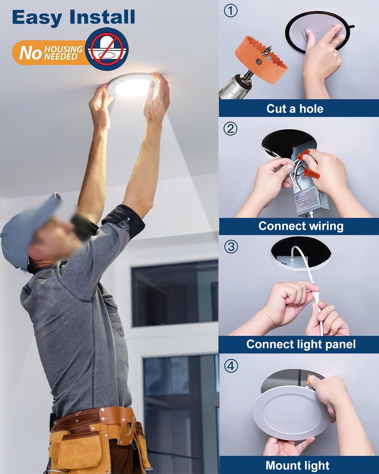 Baiyilux 12 Pack Recessed Lighting 6 Inch Led Ceiling Lights With Junction Box, 6000K Canless Recessed Led Can Lights, 12W 110W Eqv, 1050Lm High Brightness Led Lights