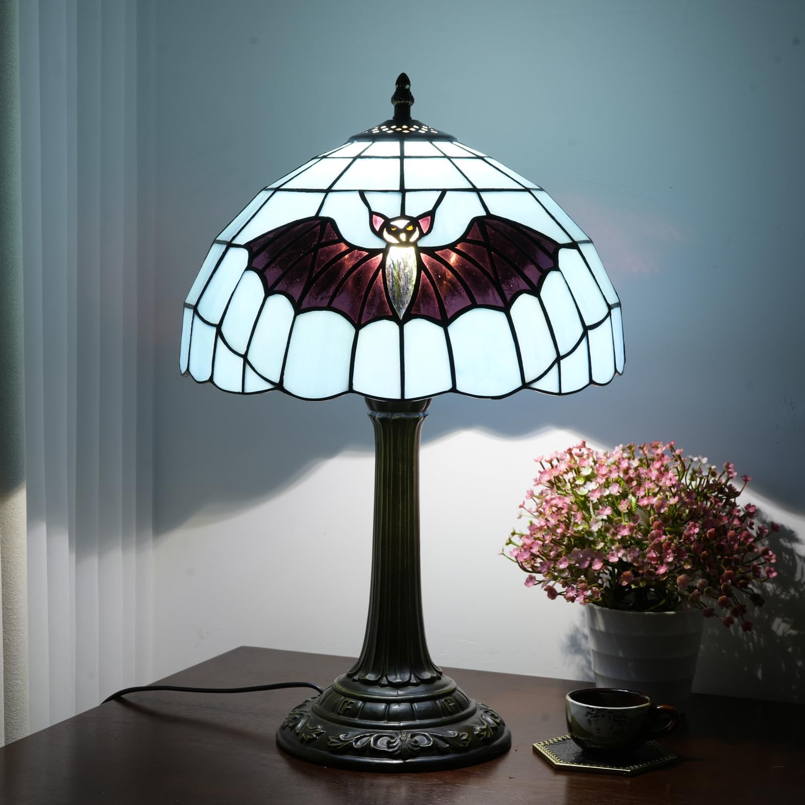 Tiffany Lamp Ocean Blue Bat Stained Glass Table Lamp 12 X19 Handmade Coastal Decor LED Ready Perfect for Beach House Bedroom Liv