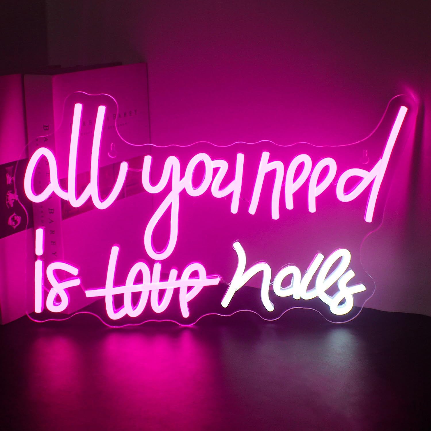 WLHOPE Neon Sign - Pink LED for Bedroom, Home Bar, Girls Room, Model LL-nails