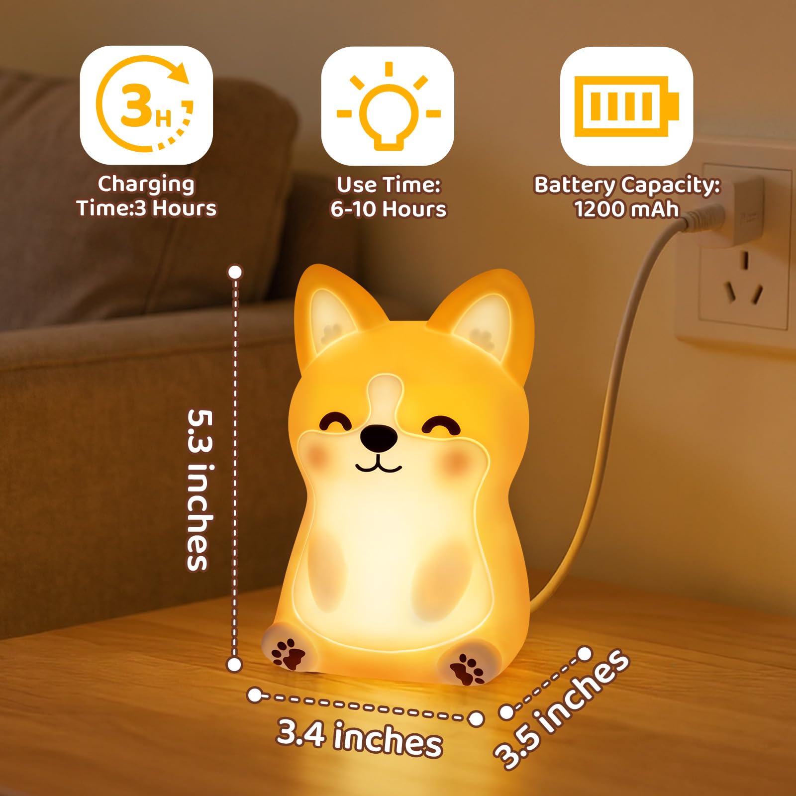Mewaii Huggwaii Corgi Dog Night Light For Kids  3 Brightness Levels Silicone Nursery Dog Lamp  30 Min Timer&Rechargeable Cute Puppy Kids Night Light For Bedroom Corgi Gifts For Boys Baby Room Decor