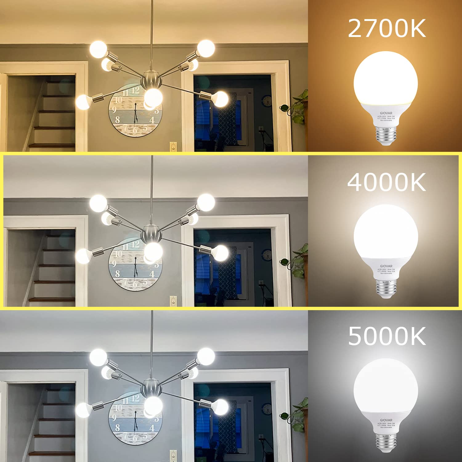 Giovar 8-Pack Led Bathroom Light Bulbs, 4000K Natural White Night Light Bulb, Non Dimmable Makeup Mirror Lights For Bedroom, E26