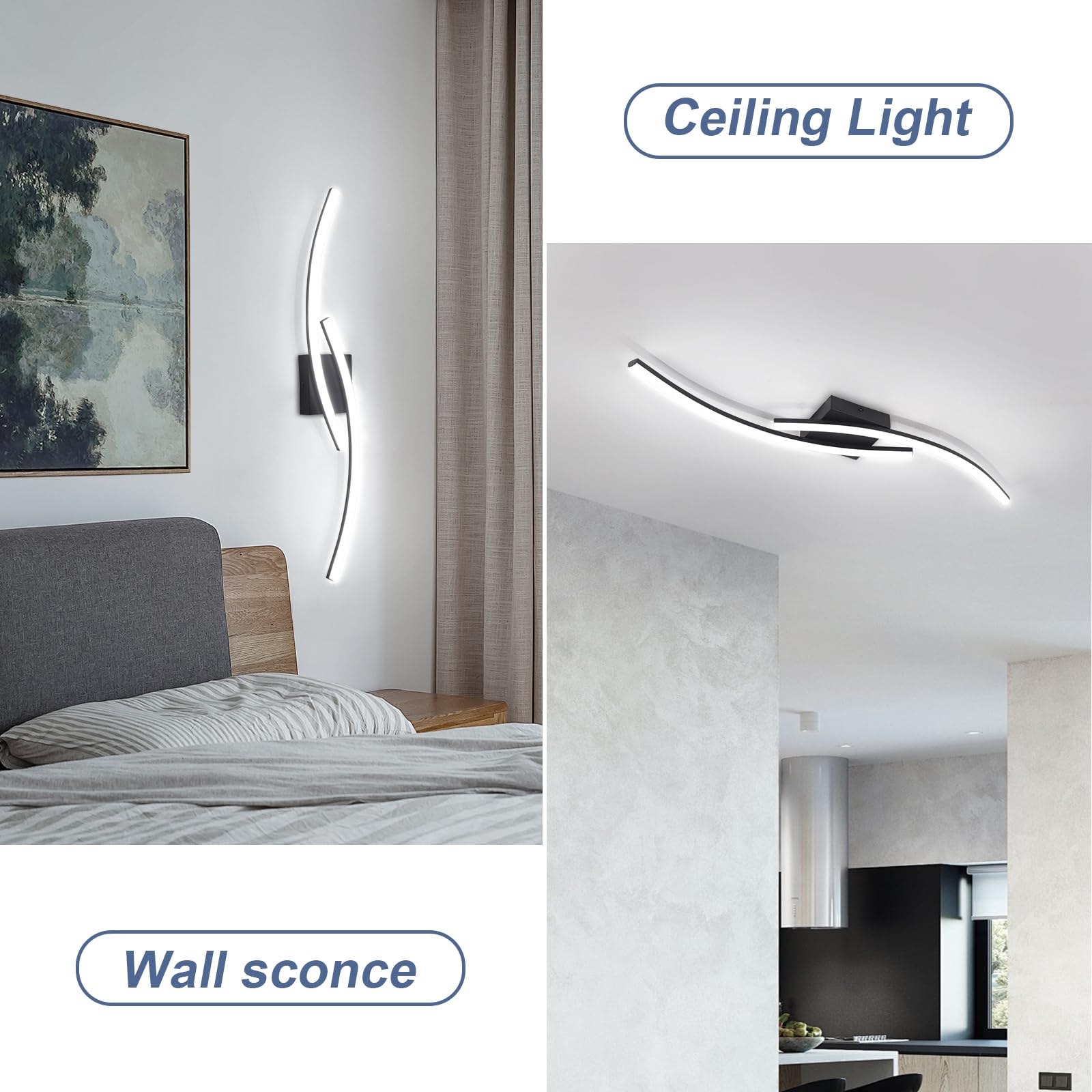 Hlilceh Modern Led Ceiling Light 22W Black Linear Ceiling Light Fixture 6000K Aluminum 31.4Inch Long Flush Mount Ceiling Light F