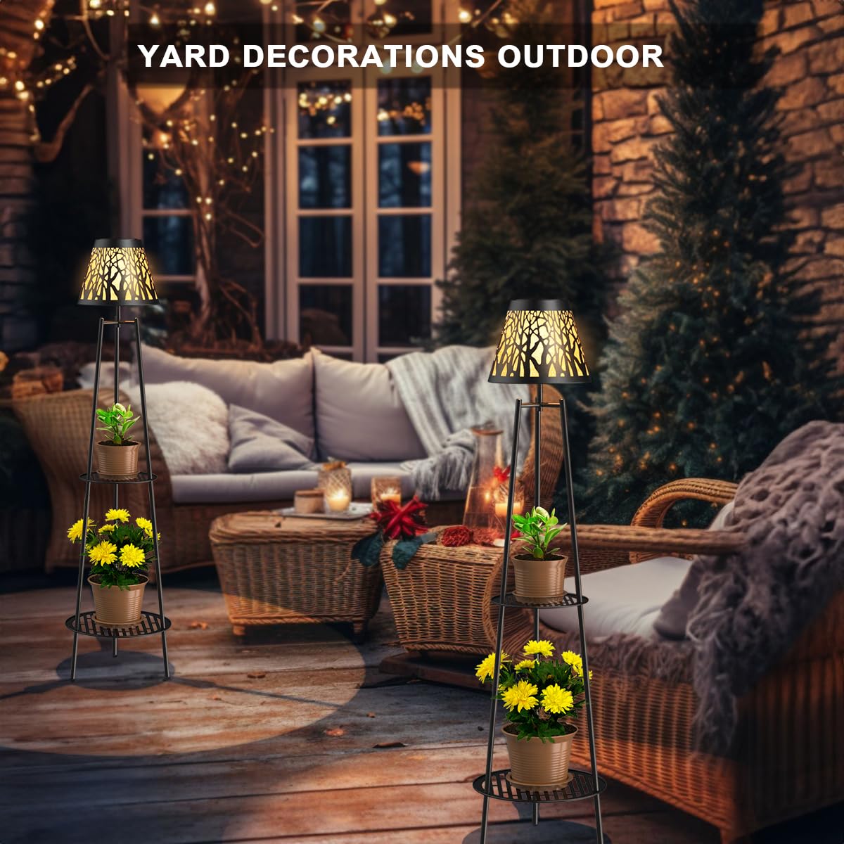 Candieslife 2 Pack Solar Garden Lights, 45.5in Metal Waterproof Floor Lamps, Black
