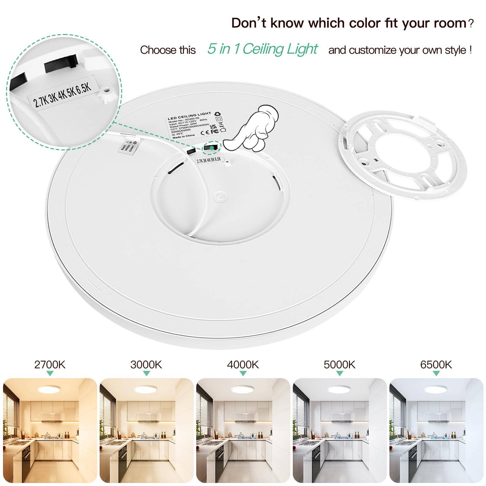 Brightever 4Pack Led Flush Mount Ceiling Light Fixture, 12 Inch 24W, Super Slim 0.67 Inch, 3200Lm, Dimmable & 2700K-6500K 5 Colo