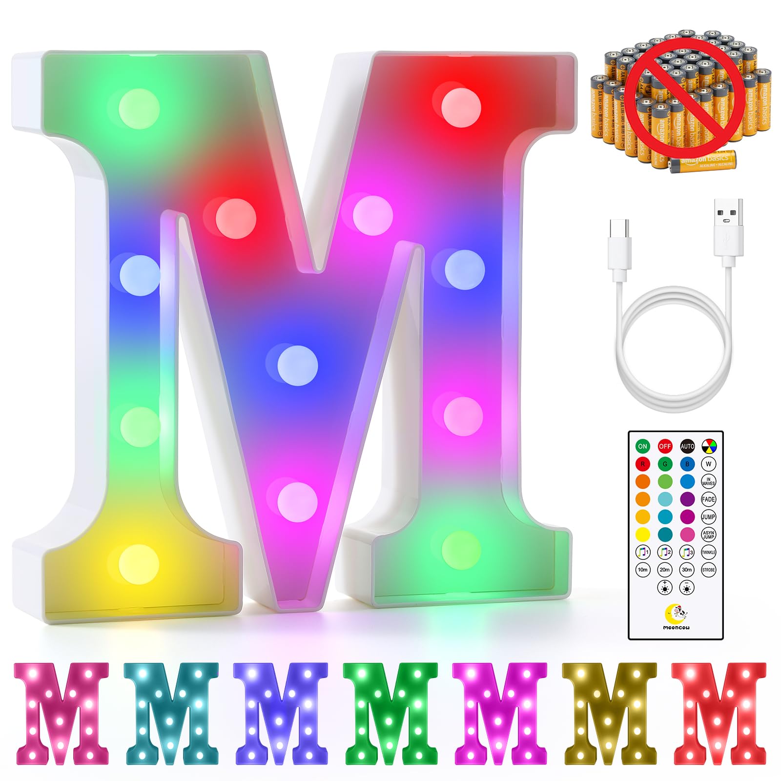 Mooncow Rechargeable Light Up Letters,Colorful Marquee Letters With Remote,Gift Wrap Gifts,Bedroom Home Bar Party Decor (M)