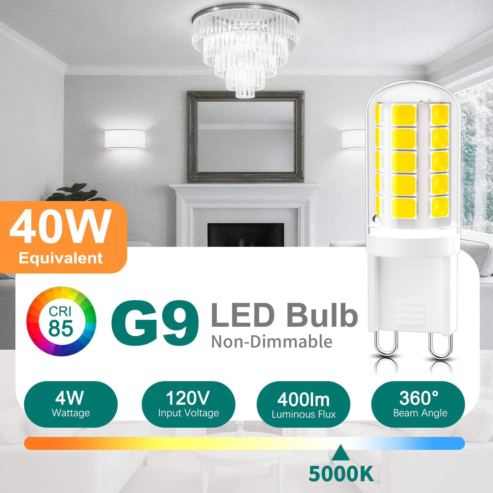 Dicuno G9 Led Bulb  5000K Daylight White  G9 Led Light Bulbs 4W  Equivalent To 40W Halogen Replacement  Non-Dimmable  400 Lm  T4 Bi-Pin Base Replacement For Chandelier Light  Home Lighting  6 Pack