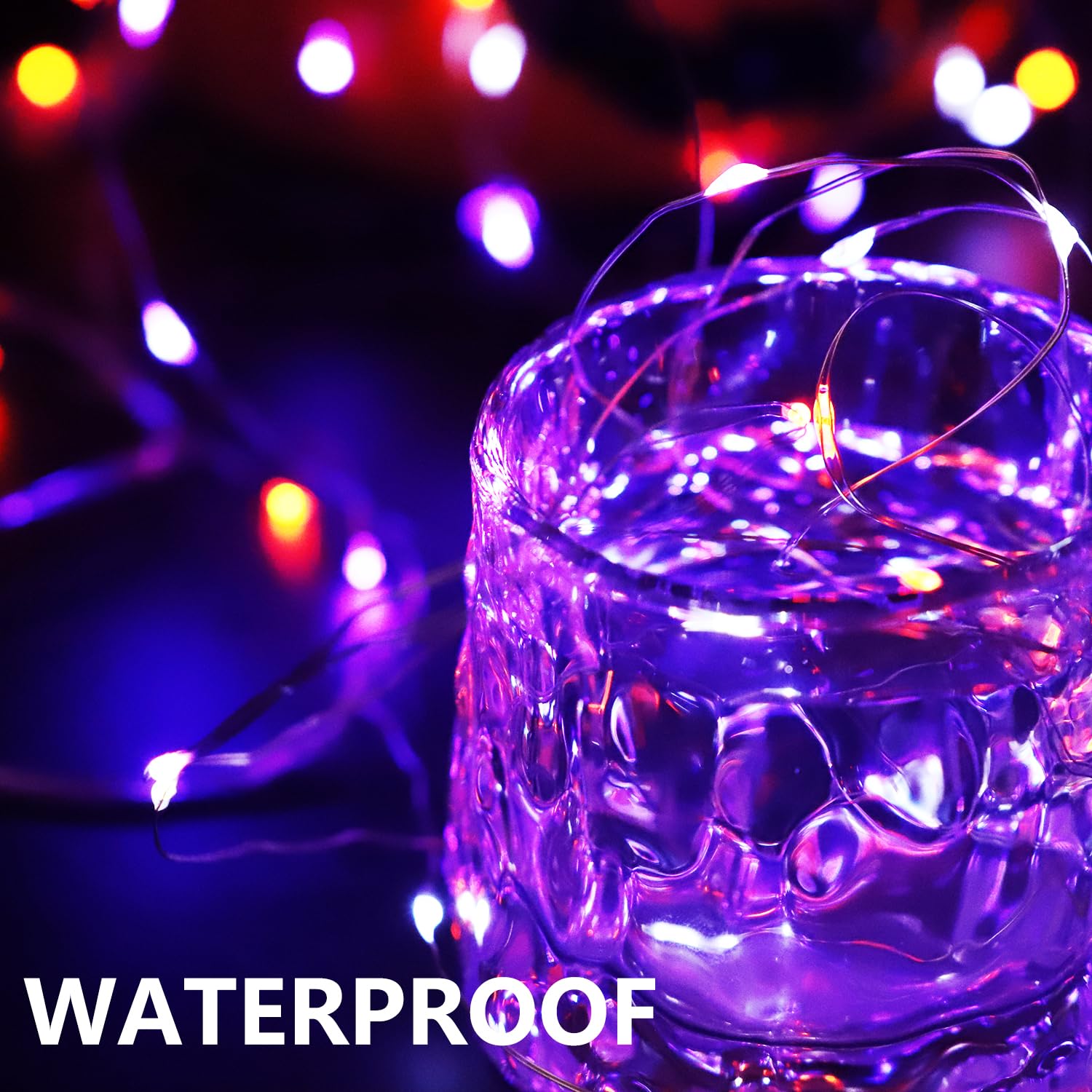 Curyidy 100LED Copper String Lights, Battery Operated Fairy Lights with Remote, Purple White Orange, Halloween Decor - 4 Pack