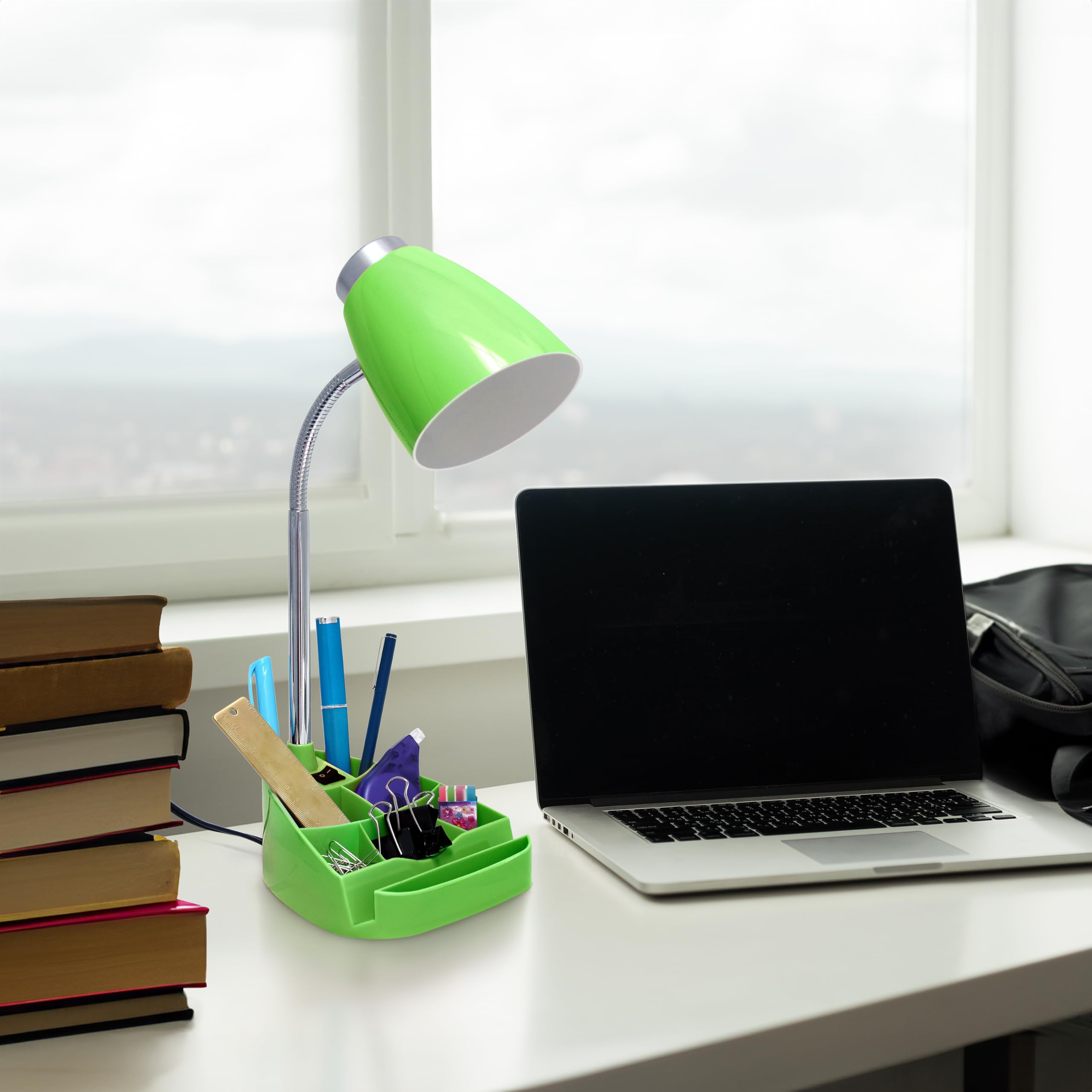 Simple Designs Ld1067-Grn Compartmental Desk Lamp With Iphone/Ipad/Tablet Stand, Bendable Gooseneck, For Office, Living Room, Ni