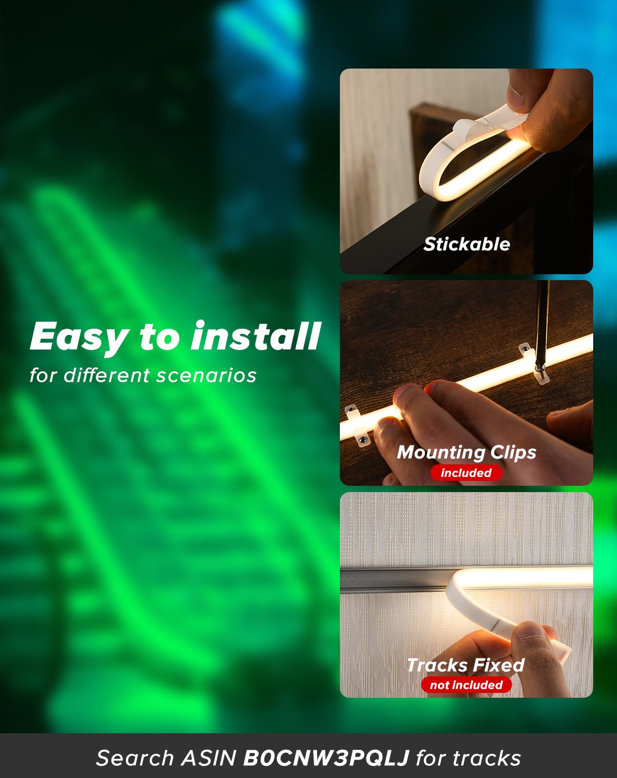 Shine Decor Cob Led Rope Light Ac 120V  800Lm Ultra Bright  Ip65 Waterproof Cold-Resistant Etl Neon Strip  No Driver Tape Lighting For Home Commercial 10X4.5Mm  Green  50Ft