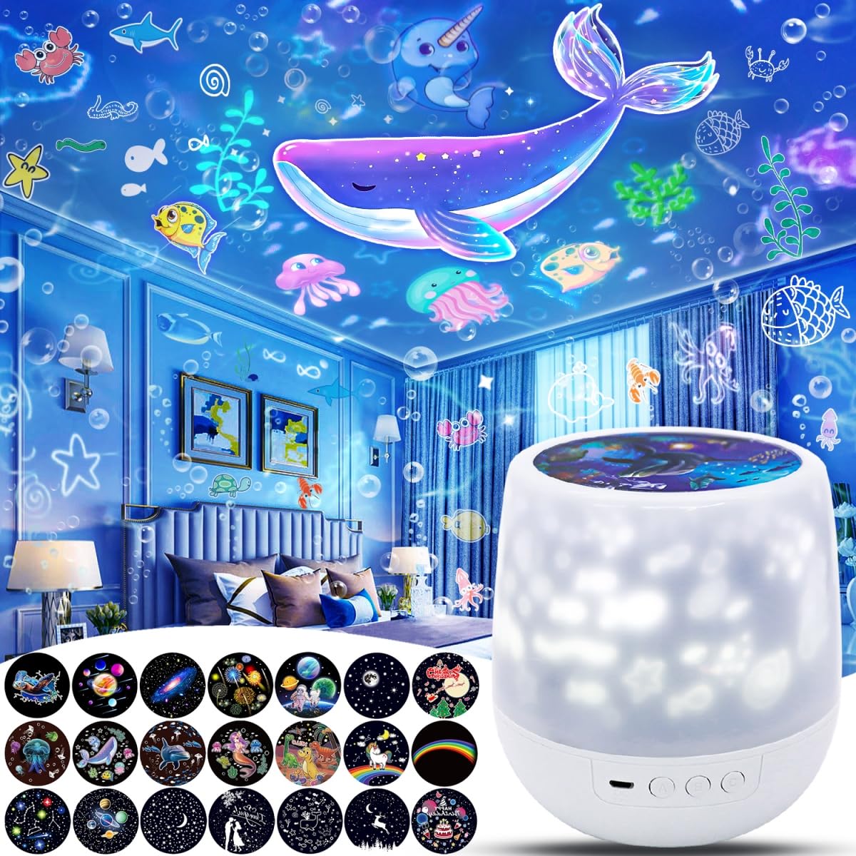 21 Sets of Films, Projector Night Light for Kids Bedroom, Ceiling, Star Galaxy Projector, Baby Night Light Projector, Light Proj