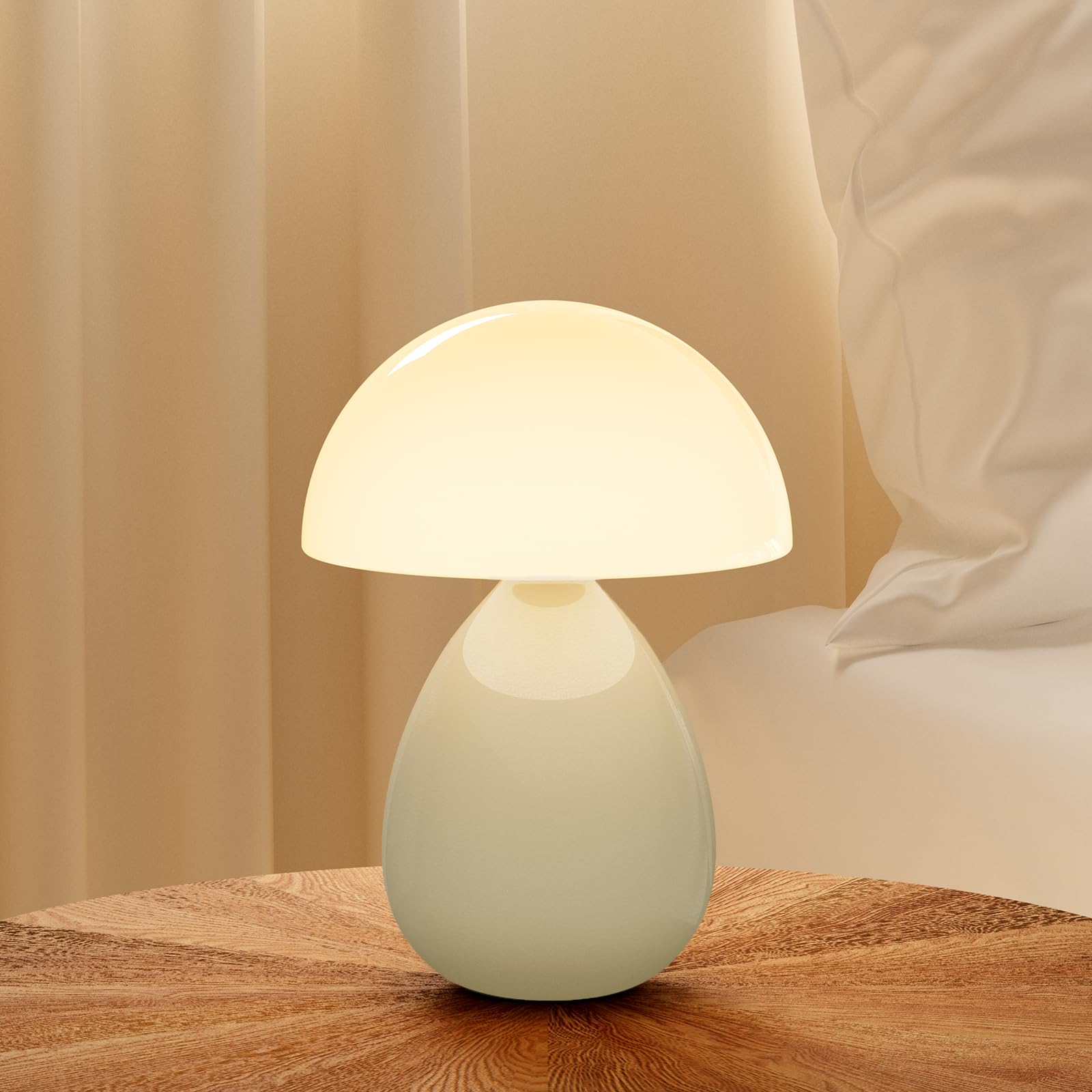 Dawnwake Mushroom Lamp Table Lamp for Bedroom Desk Lamp Bedside Small Lamps for Living Room Night Stands Table Lamps Cute Modern Mid Century Lamps Unique Ice Splitle Ceramic Living Room Decor(Cream)