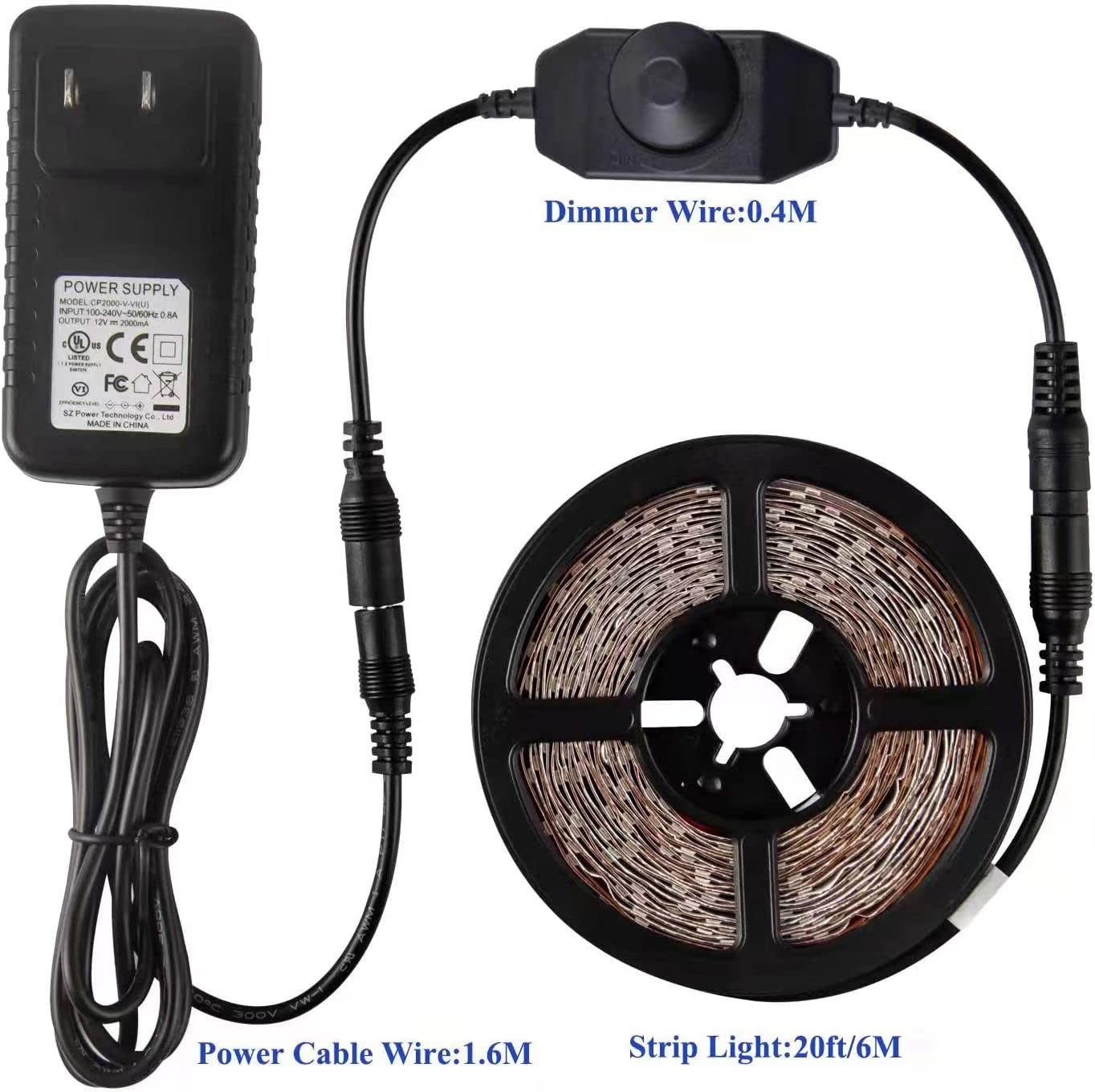 Marreal 12 Volt 20Ft Blue Led Strip Lights, Non-Waterproof 360 Leds Blue Led Lights For Bedroom, Shops, Christmas, Halloween.