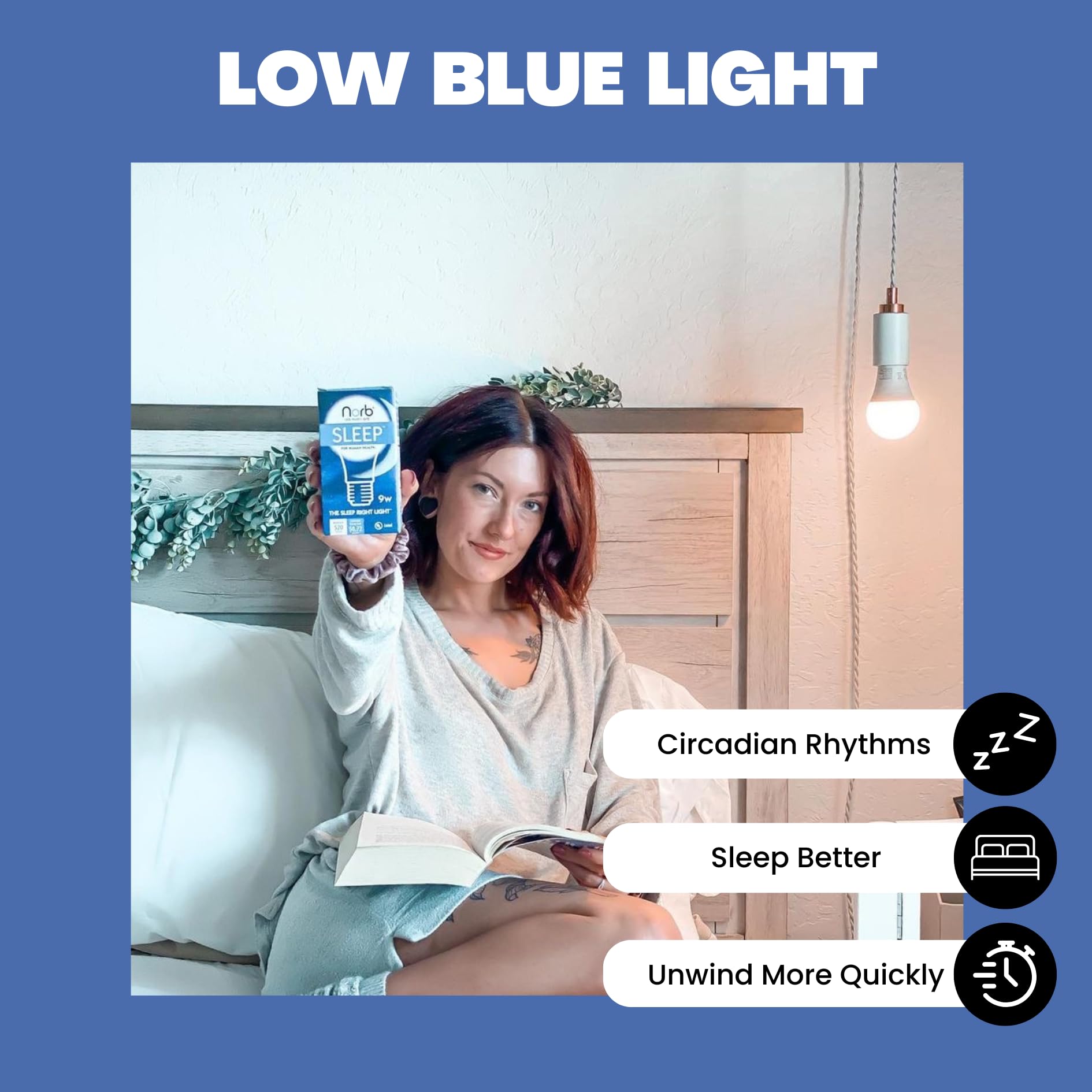 Norbsleep Low Blue Sleep Light Bulb - 9W For Restful Sleep, Natural Melatonin, 1-Pack