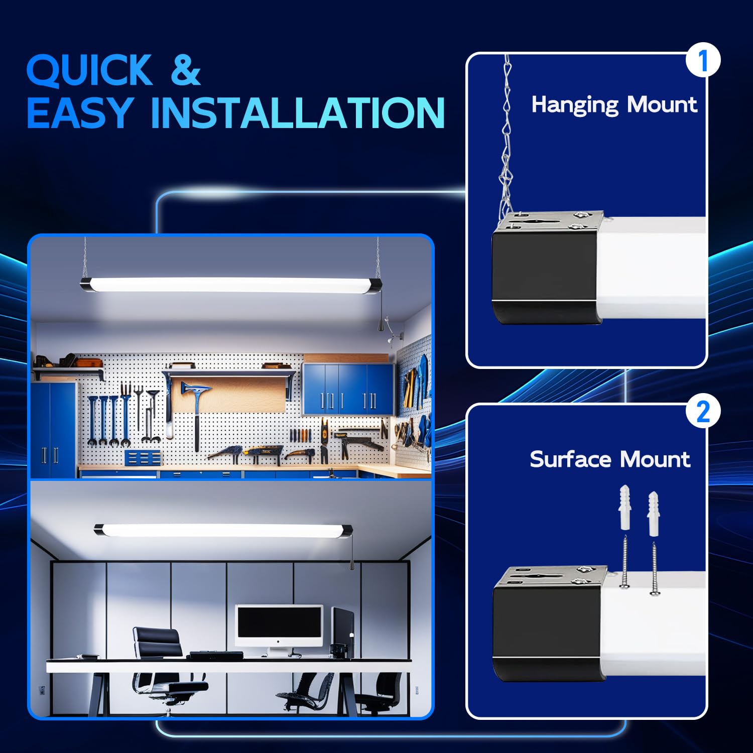 hykolity LED Shop Light 4FT 70W 8000lm 5000K Black Metal Linkable 2 Pack Model HBSP-YHZS-B5000