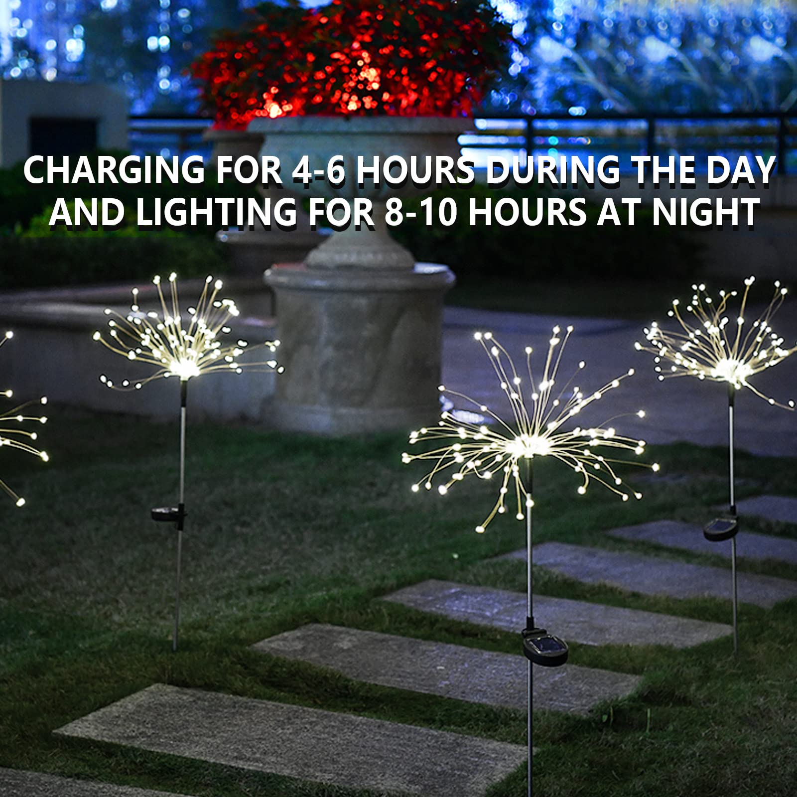 2 Pcs Solar Firework Light, Outdoor Solar Garden Decorative Lights 120 Led Powered 40 Copper Wires String Diy Landscape Light Fo