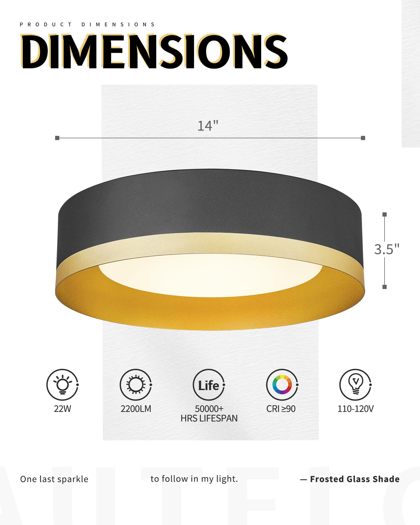 Autelo Black Flush Mount Ceiling Light, 14" Led Ceiling Light, 3Cct Light Fixtures Ceiling Mount With Frosted Glass In Black And Gold Metal Finish, Ceiling Light Fixture For Bedroom, C3337Xs Bk Led