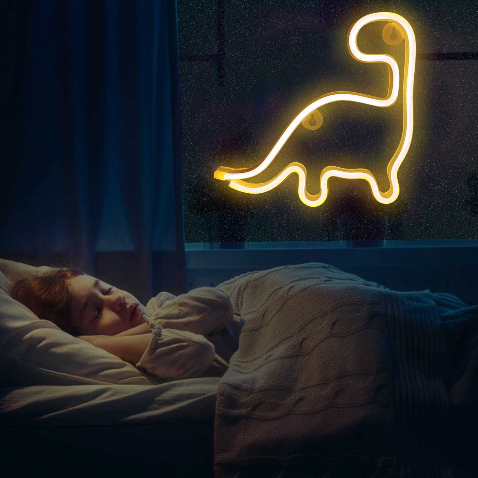 X W EI UNION Dinosaur Neon Sign LED Light Wall Decoration, Cute Night Light for Kids, Yellow-1, Model 1