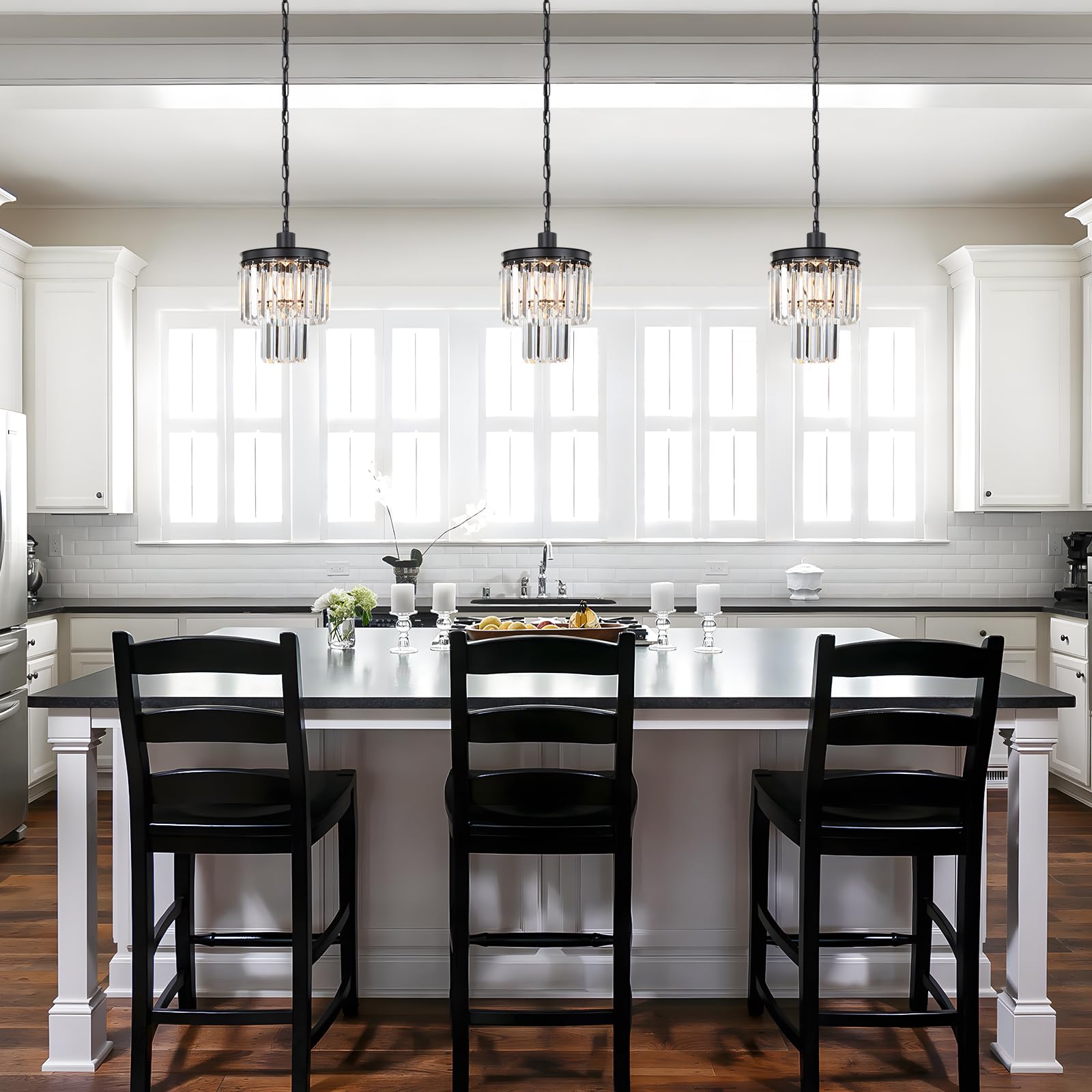 Klklch Crystal Chandeliers For Dining Room, Pendant Lights Kitchen Island Black Chandelier For Bedroom Living Room Light Fixture