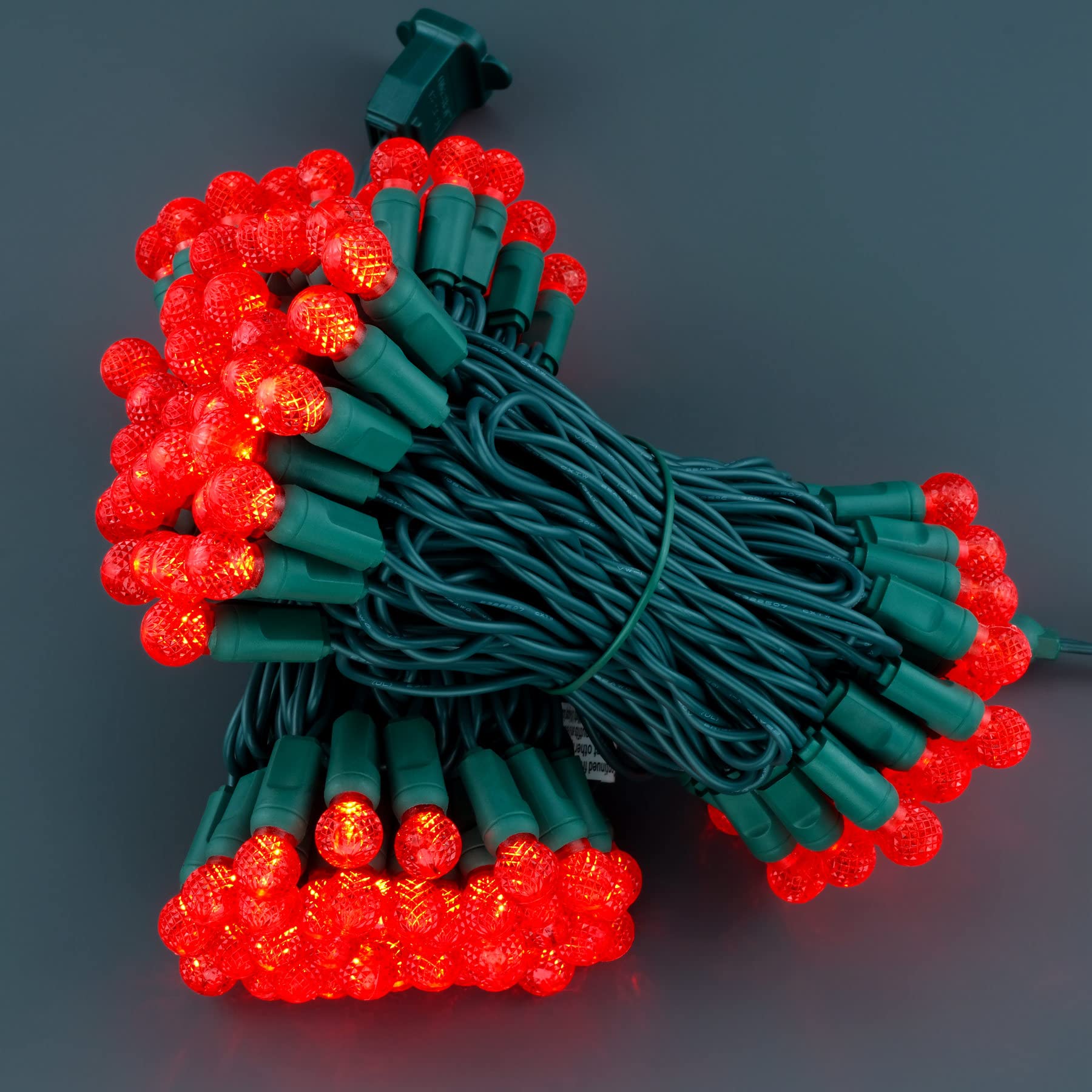 Yuletime Red One-Piece G12 Led Christmas Lights, Total 48 Feet 140 Count 2 Strands 24Ft 70Ct Waterproof Raspberry String Light (