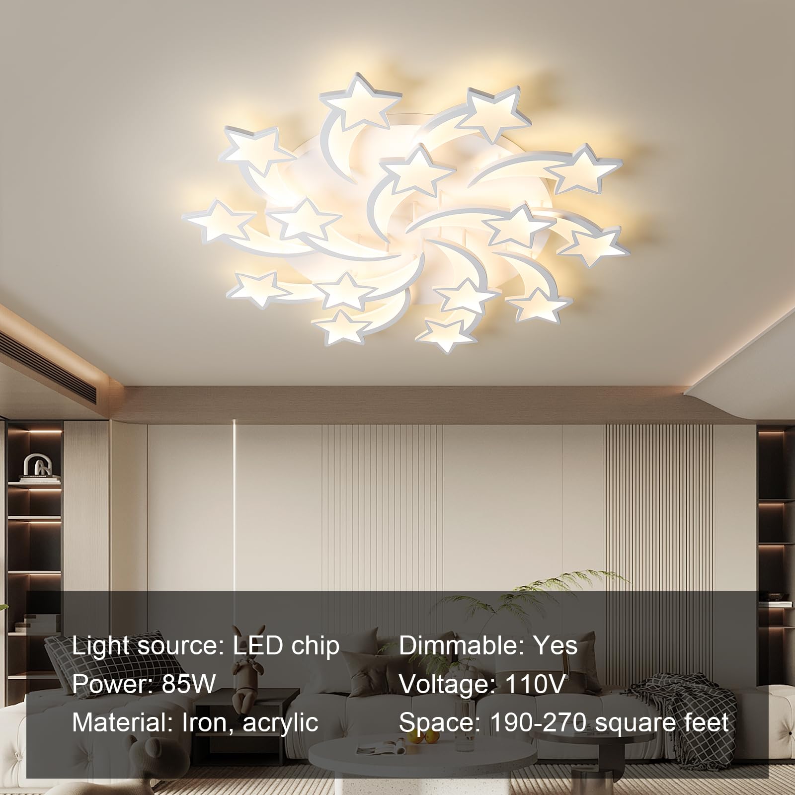 JAYMP Star Shaped Ceiling Light Dimmable LED Lamp Remote Control 100cm Iron White/15 Stars Model GB6097