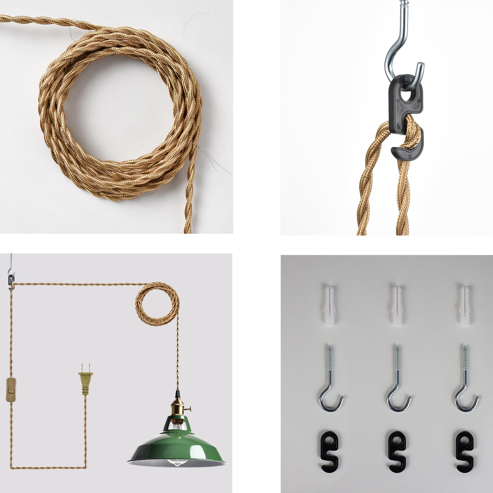 Yubole Modern Green Plug-In Pendant Light Macarons Kitchen Hanging Swag Lighting  Metal Barn Shade With On-Off Switch Plug Cord Light For Bedroom Foyer Dining Bar